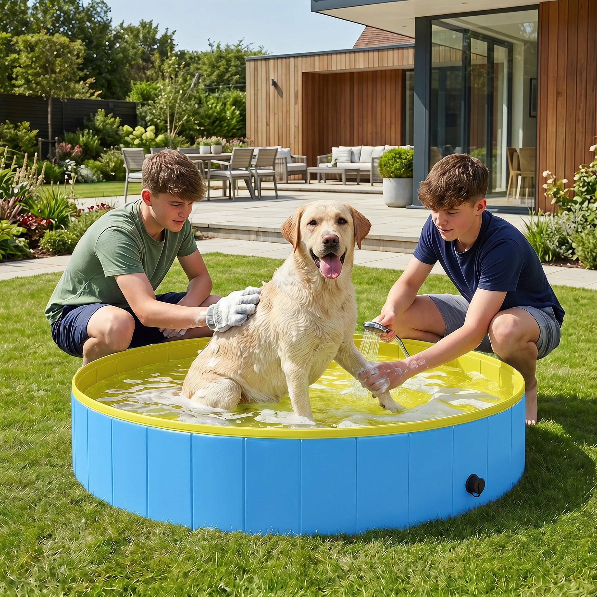 pawhut-piscine-pliable-pour-chien-160-x-30-cm-pvc-pais-bleu-et-jaune image 3