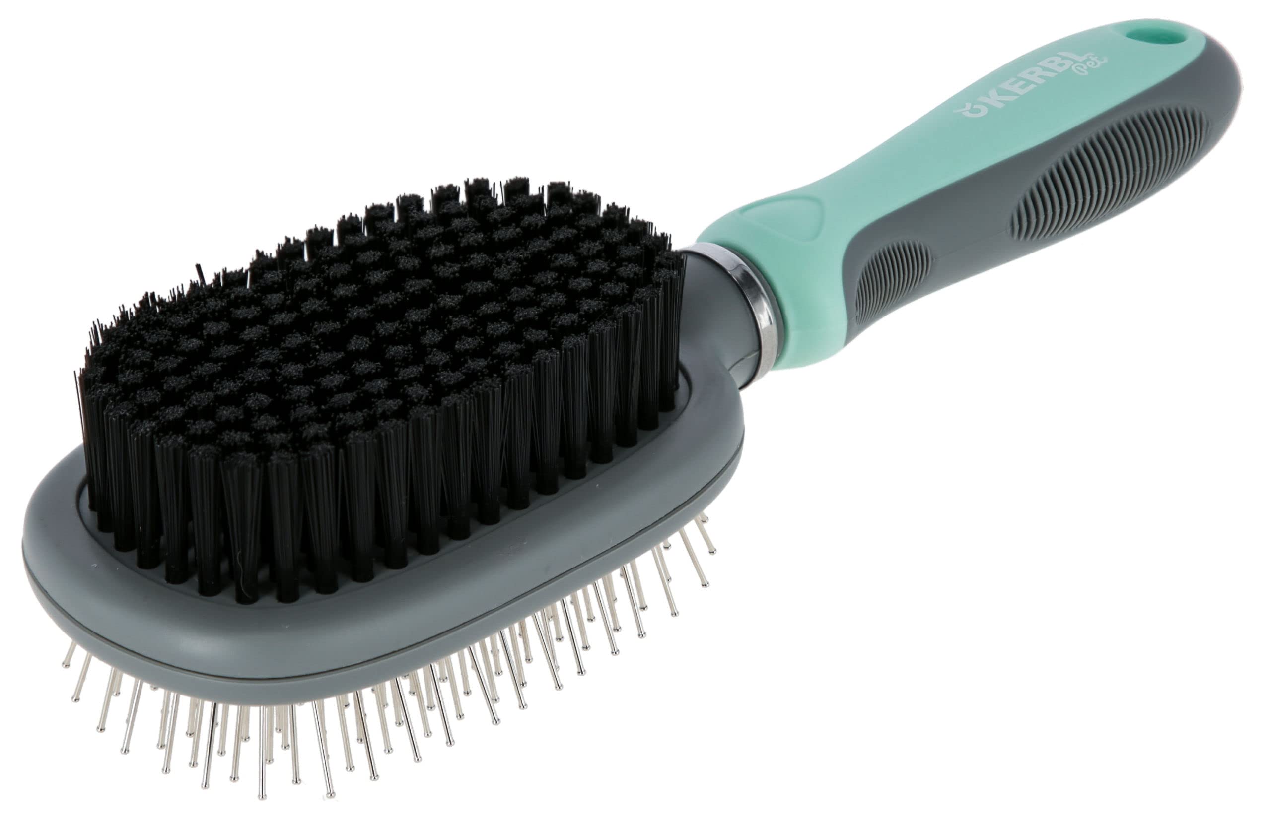 kerbl-pet-brosse-double-flexible-turquoise-gris-24x7-cm image 1