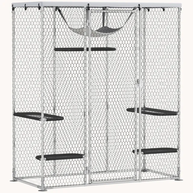 pawhut-enclos-ext-rieur-walk-in-pour-chat-m-tal-avec-5-plateformes-hamac-et-b-ch image 1