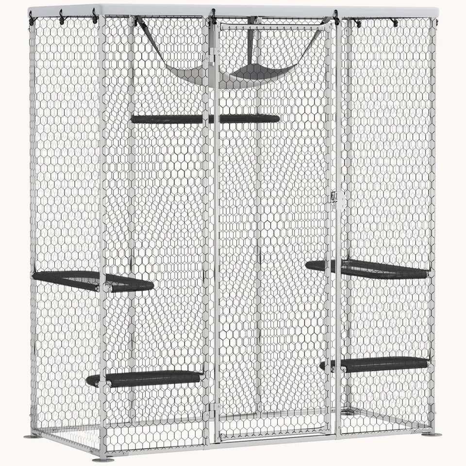 pawhut-enclos-ext-rieur-walk-in-pour-chat-m-tal-avec-5-plateformes-hamac-et-b-ch image 1