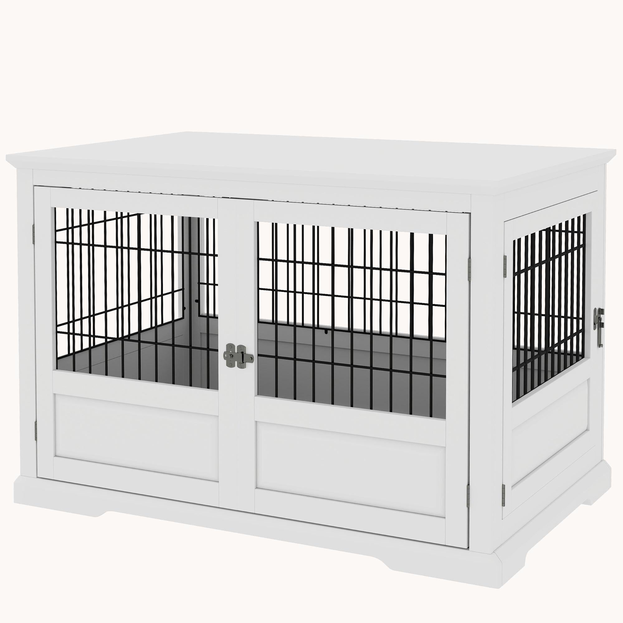 pawhut-niche-caisse-meuble-pour-chien-xl-3-portes-avec-plateau-blanc image 3