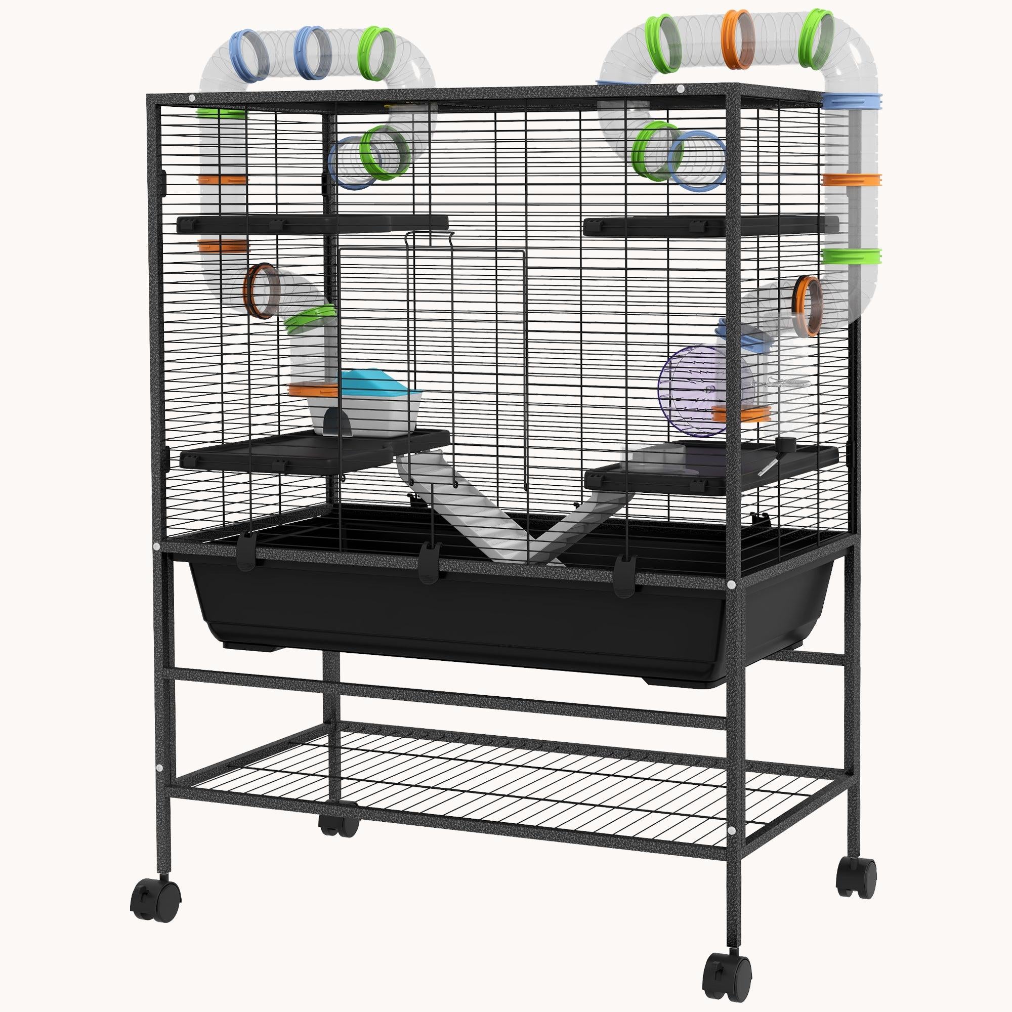 pawhut-cage-hamster-32-grande-avec-tag-re-de-rangement-et-syst-me-de-tubes-noire image 3