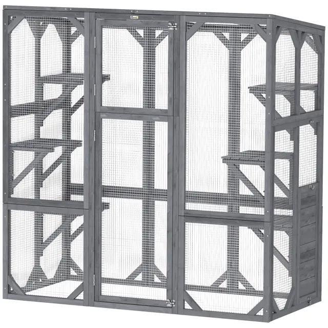 pawhut-catio-ext-rieur-avec-6-plateformes-grande-porte-et-toit-tanche-gris image 1
