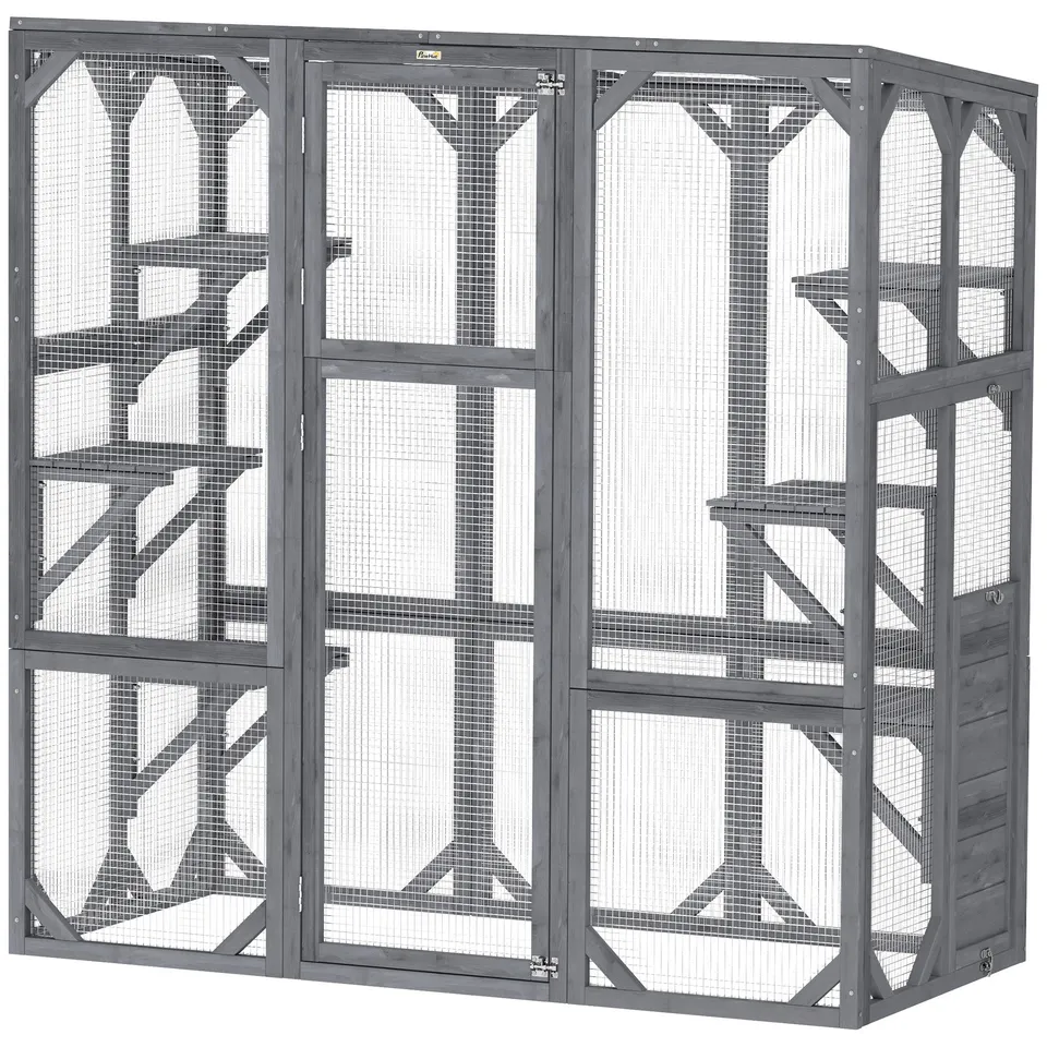 pawhut-catio-ext-rieur-avec-6-plateformes-grande-porte-et-toit-tanche-gris image 1