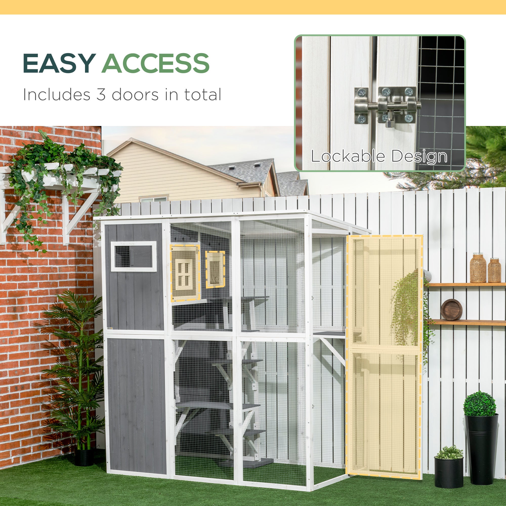 pawhut-catio-en-bois-walk-in-66-5-pouces-avec-condo-plateformes-et-toit-pvc-gris image 8