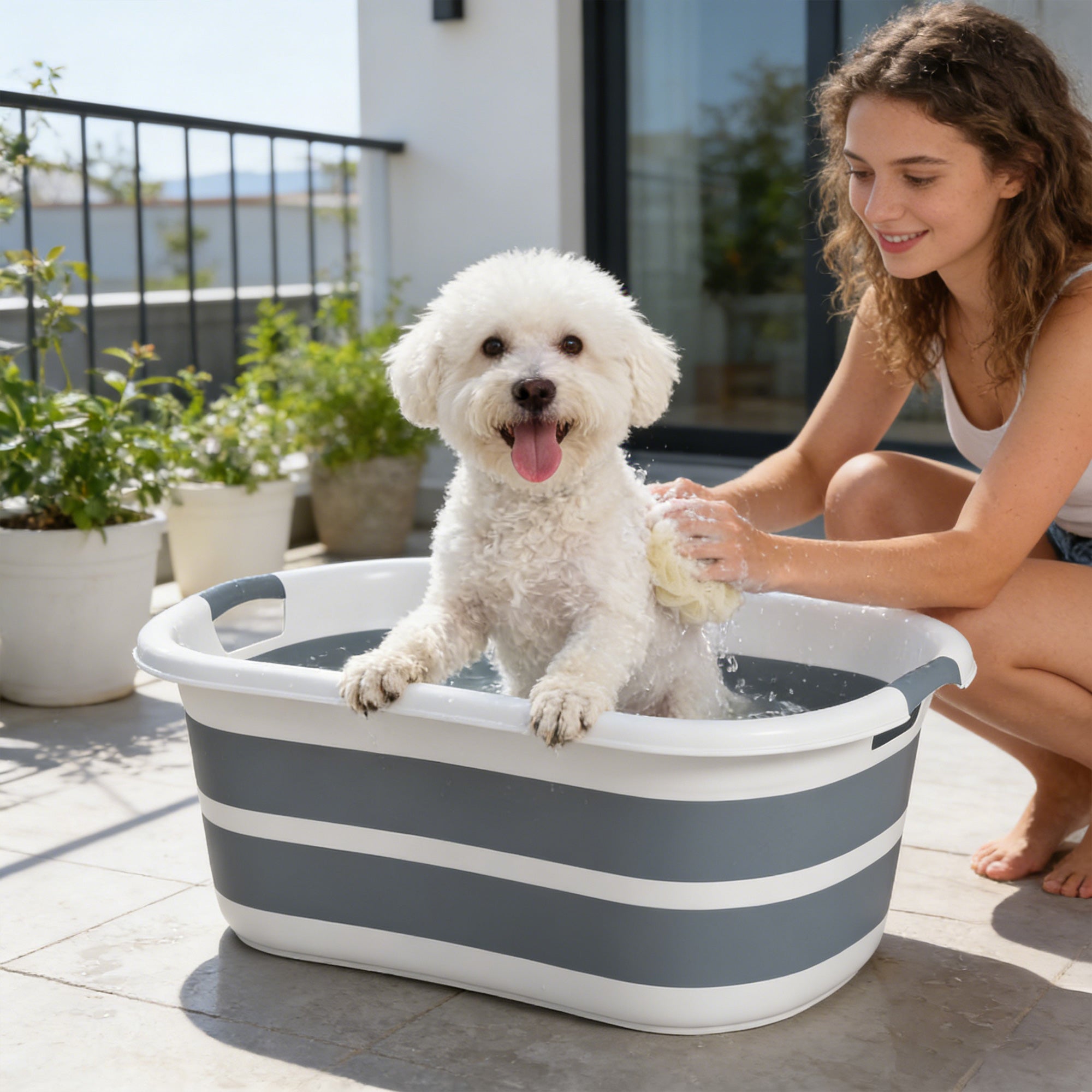 pawhut-baignoire-chien-et-chat-pliable-27l-avec-vidange-gris image 3