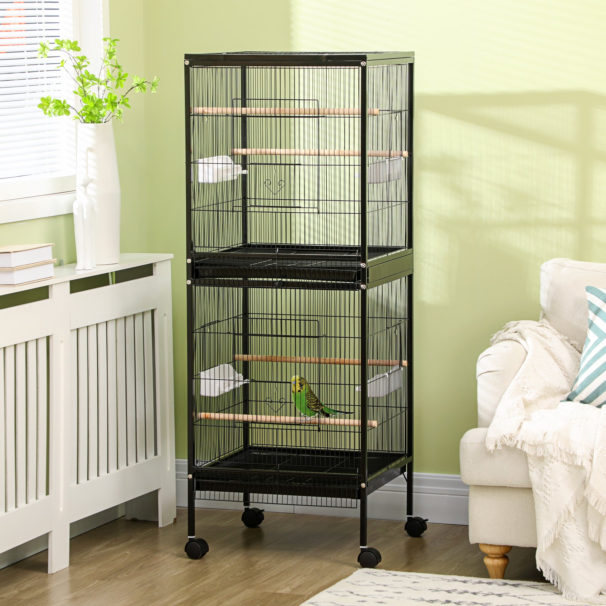 pawhut-cage-oiseaux-2-en-1-convertible-2-niveaux-noire image 4