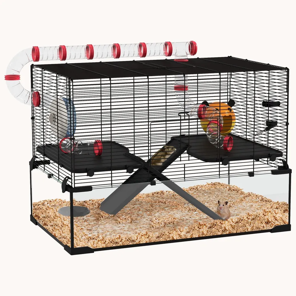 pawhut-cage-hamster-extra-large-31-pouces-avec-tunnel-base-verre-profonde-roue-e image 1