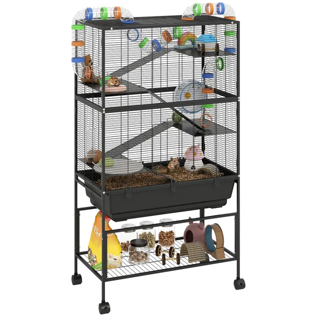 pawhut-cage-5-tages-hamster-et-gerbille-color-e-avec-rangement-et-roulettes image 1