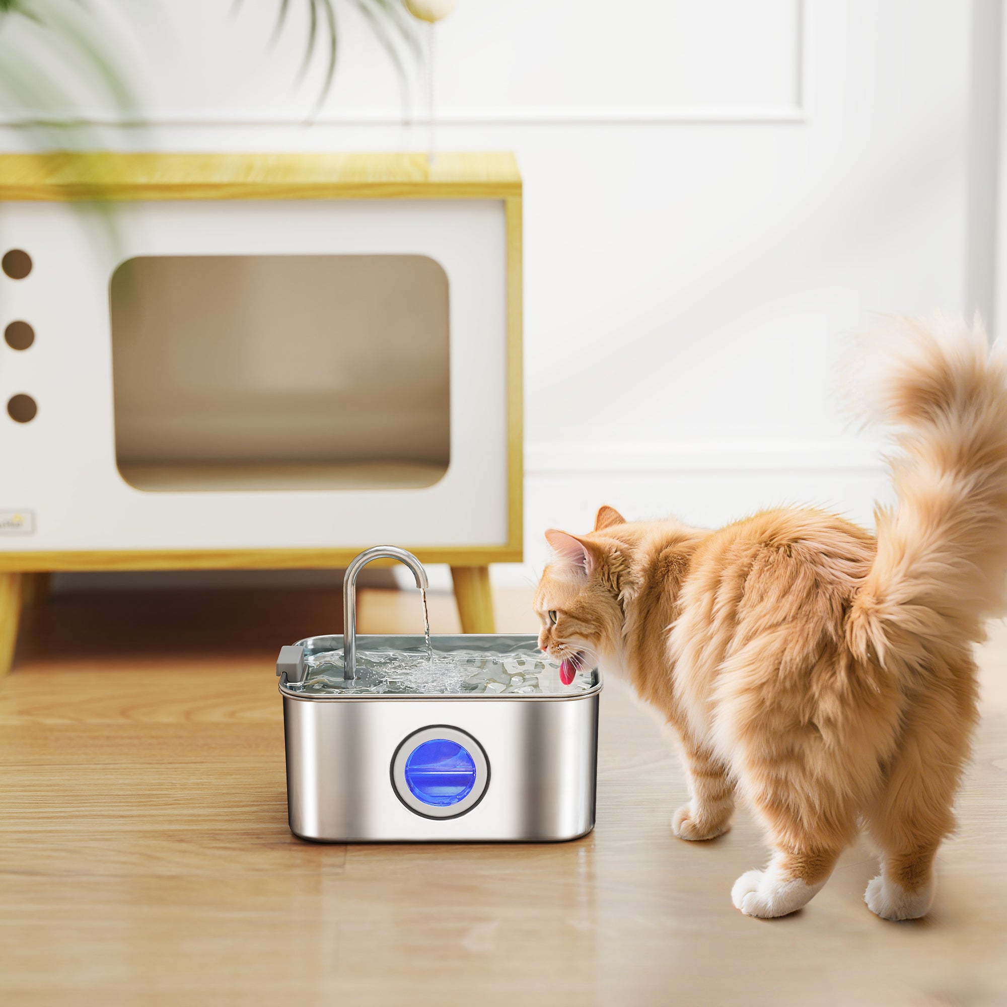 pawhut-fontaine-eau-chat-inox-3-2-l-niveau-visible-pompe-silencieuse image 4