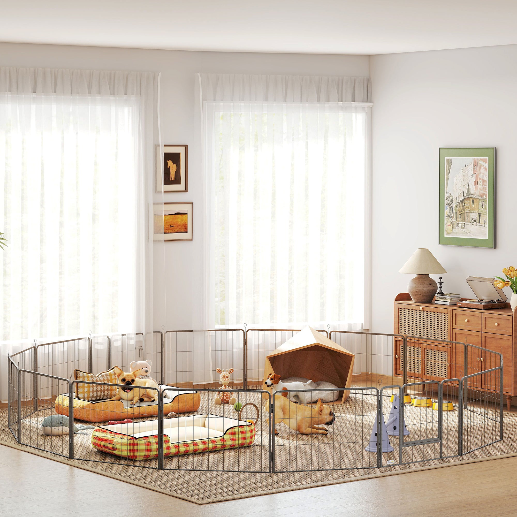 pawhut-parc-pour-chien-m-tallique-16-panneaux-60-cm-haut-int-rieur-ext-rieur-ave image 4