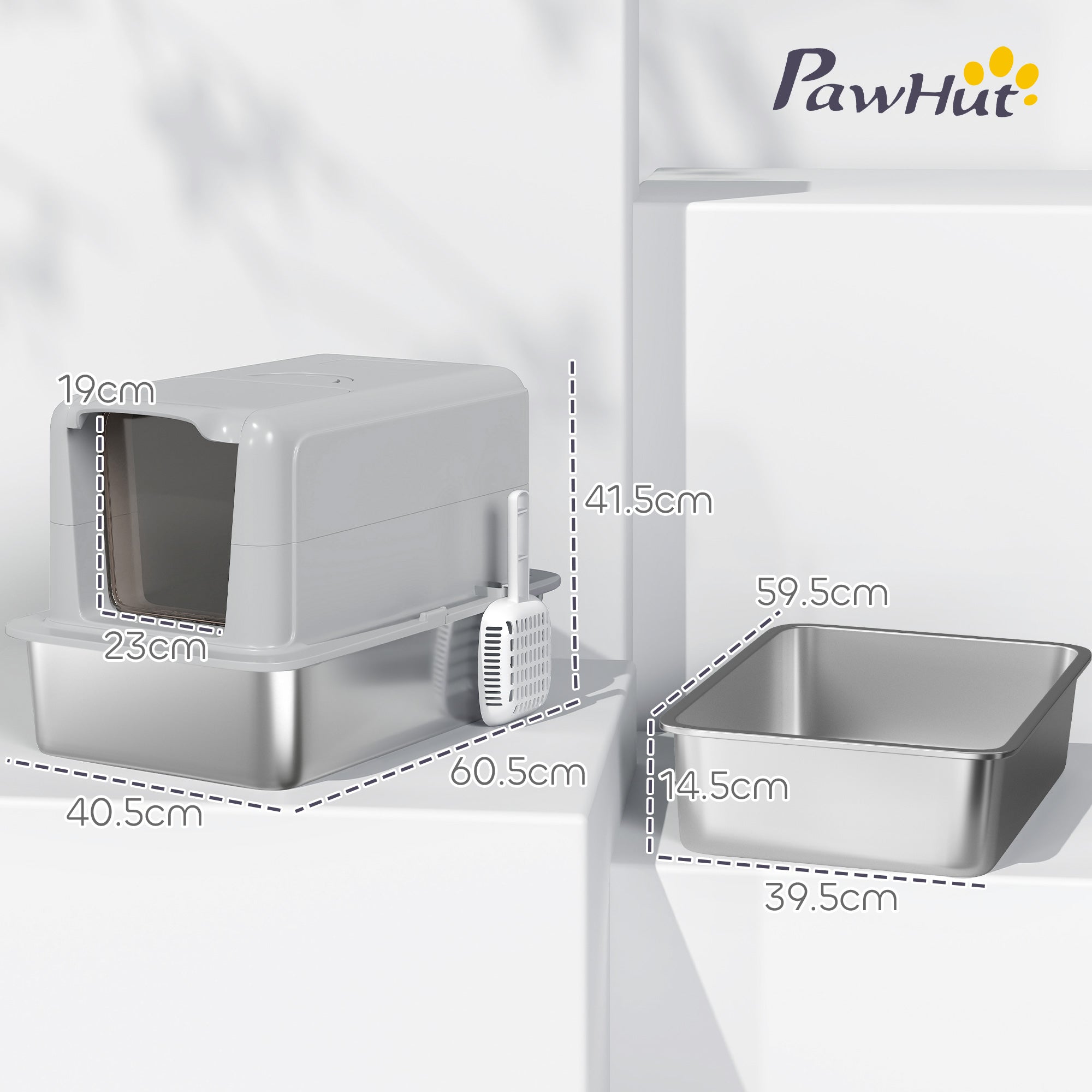 pawhut-bac-liti-re-chat-extra-large-inox-avec-couvercle-pelle-filtre-et-sacs image 5
