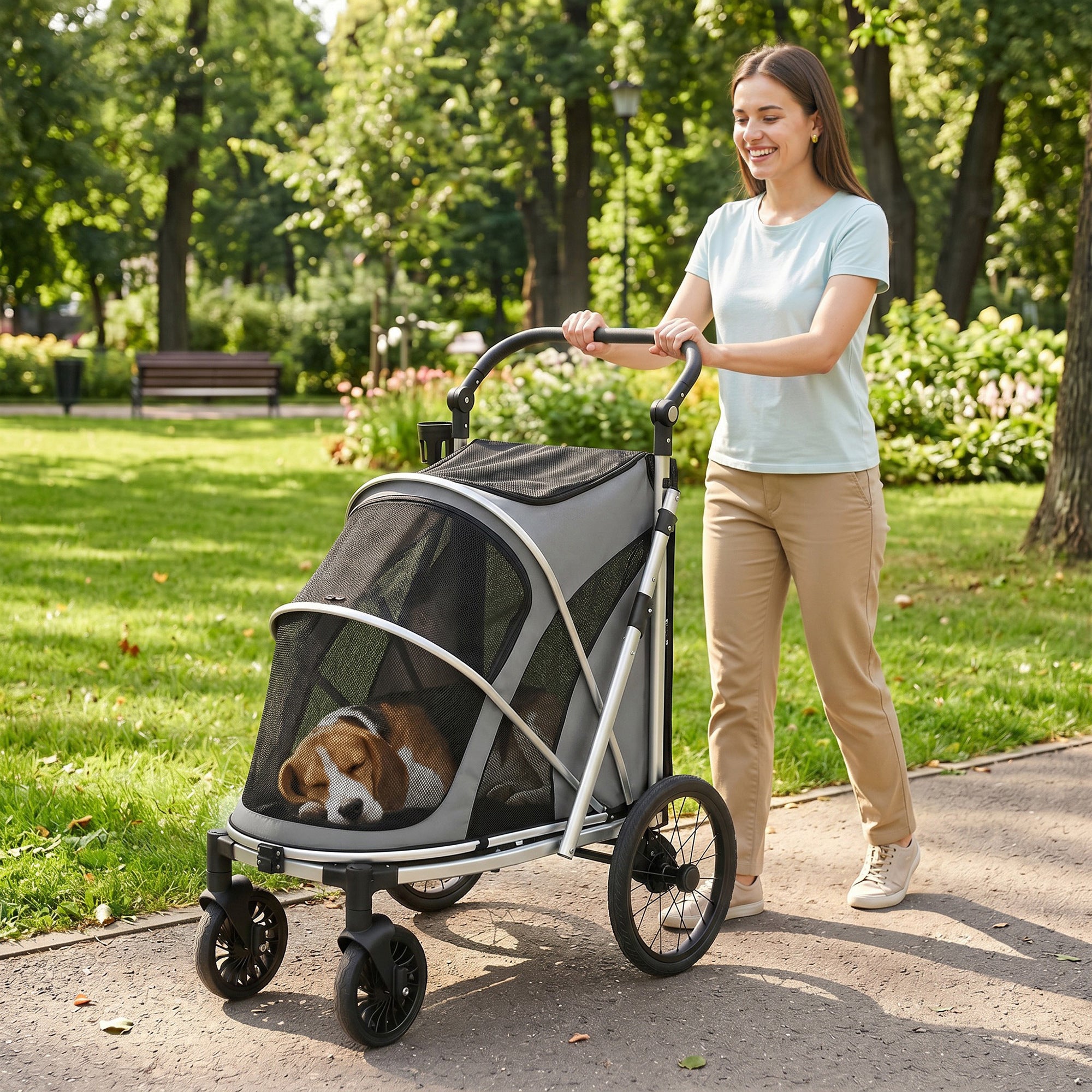 pawhut-poussette-chien-pliable-20-kg-amortisseurs-grise image 4
