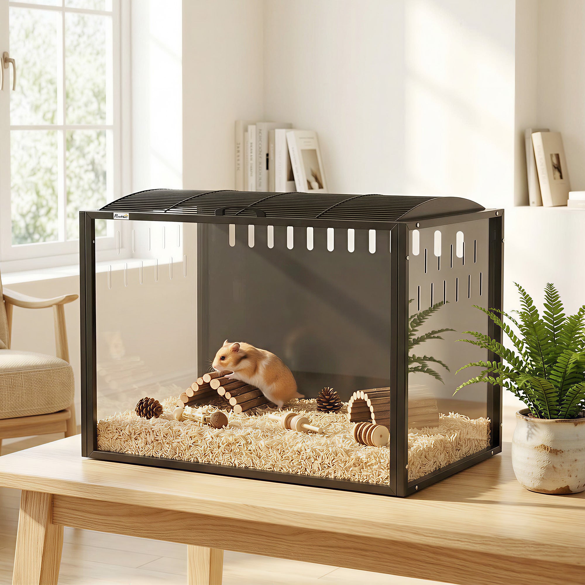 pawhut-cage-hamster-acrylique-avec-dessus-ouvrant-81-x-51-x-53-cm-noir image 4