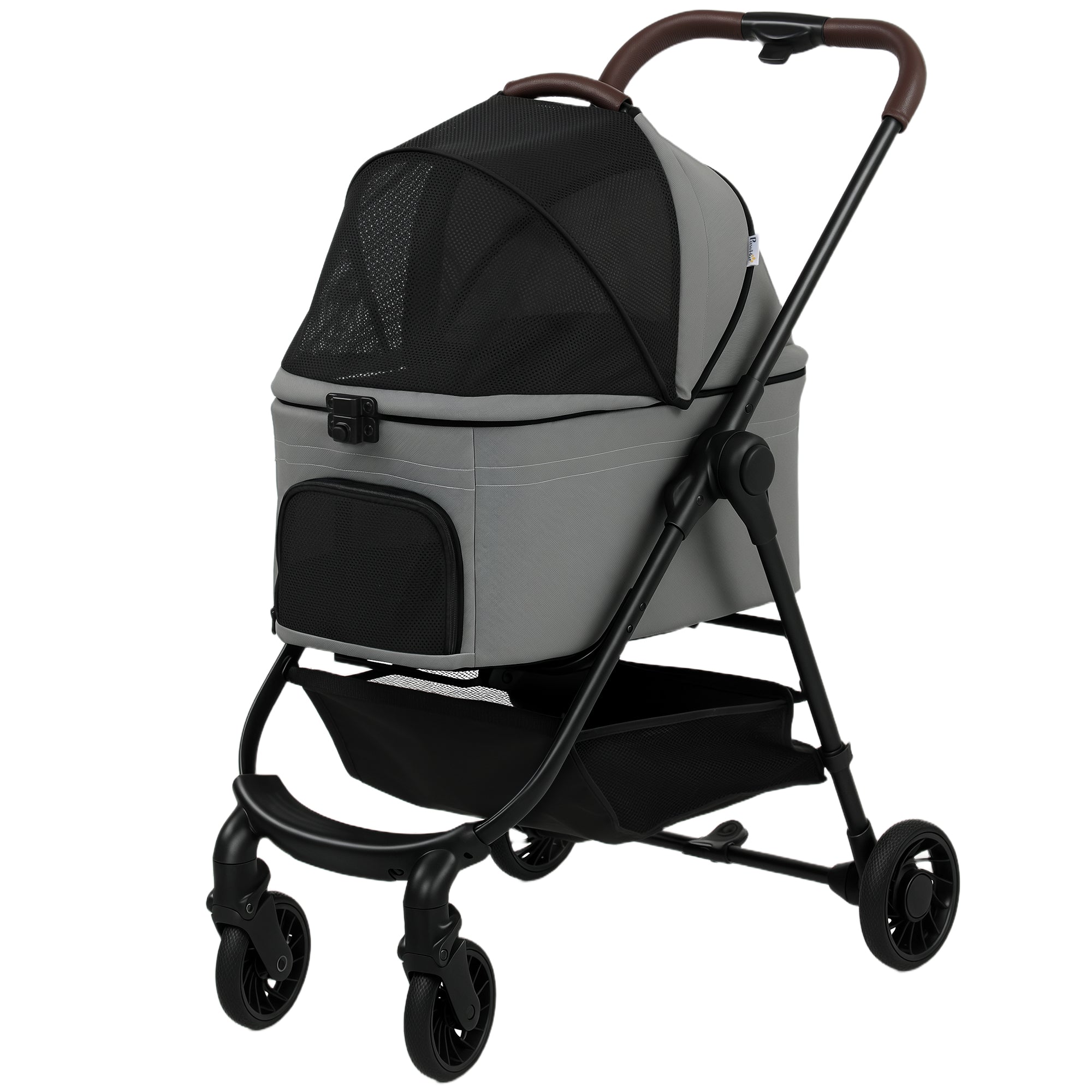 pawhut-poussette-pour-animaux-pliante-3-en-1-avec-porte-b-b-d-tachable-gris image 2