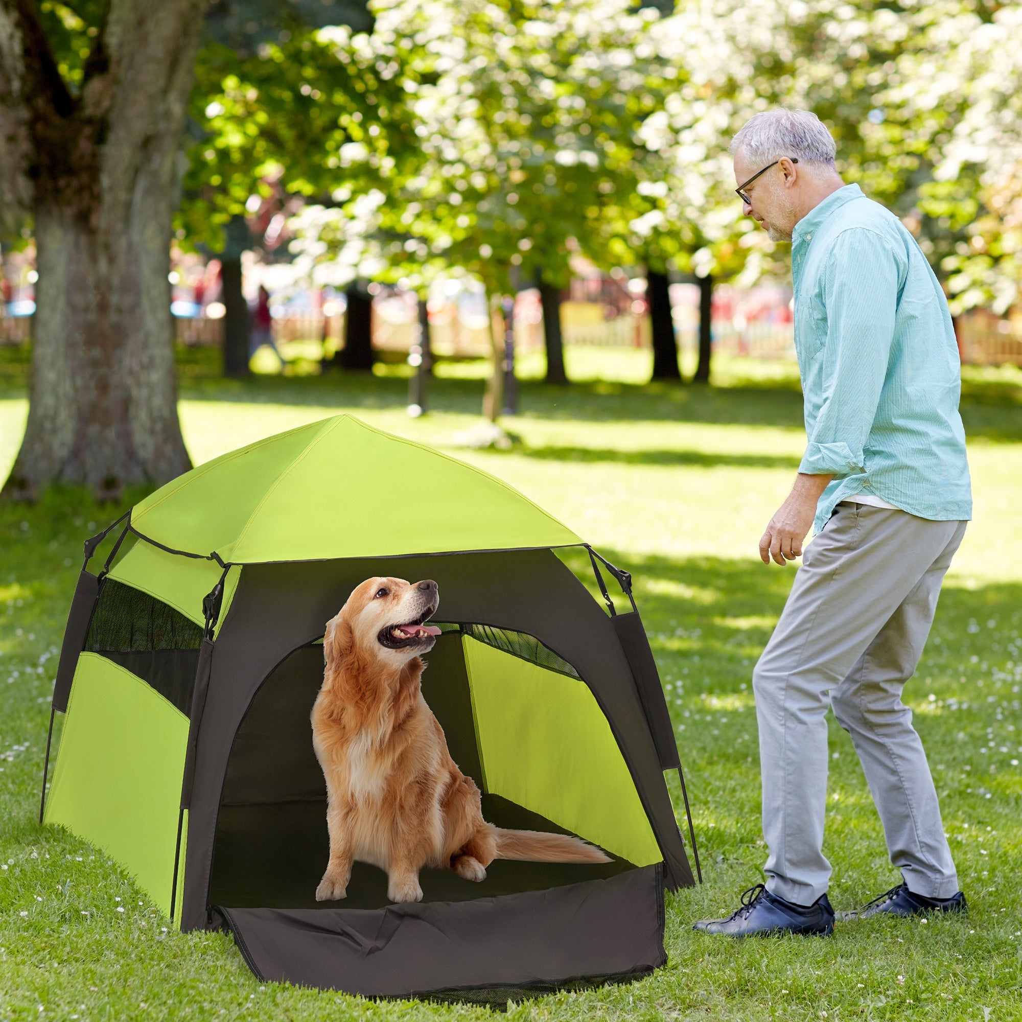 pawhut-tente-pliable-extra-large-pour-chien-et-chat-vert-avec-sac-de-transport-o image 3