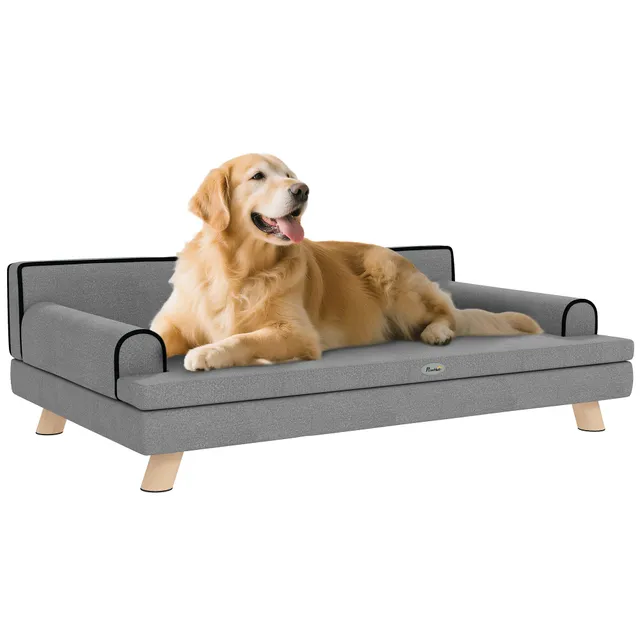 pawhut-canap-sur-lev-avec-coussin-amovible-pour-chiens-moyens-grands-gris-clair image 1