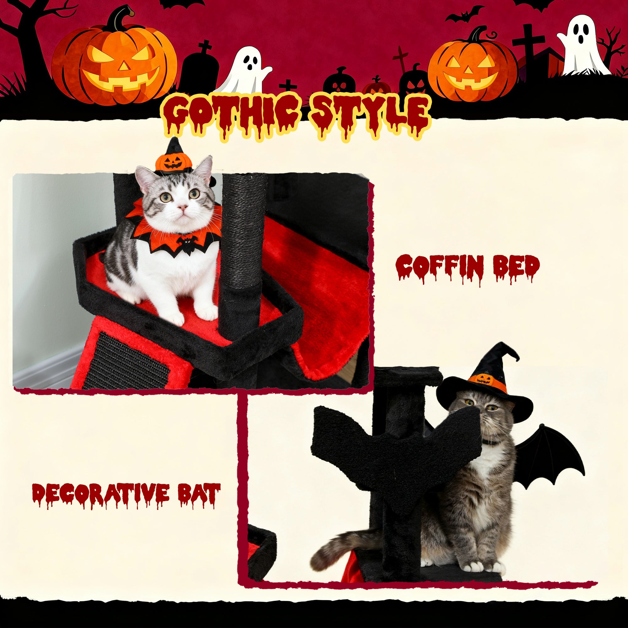 pawhut-arbre-chat-gothique-halloween-hideaway-152-cm-noir-et-rouge image 7