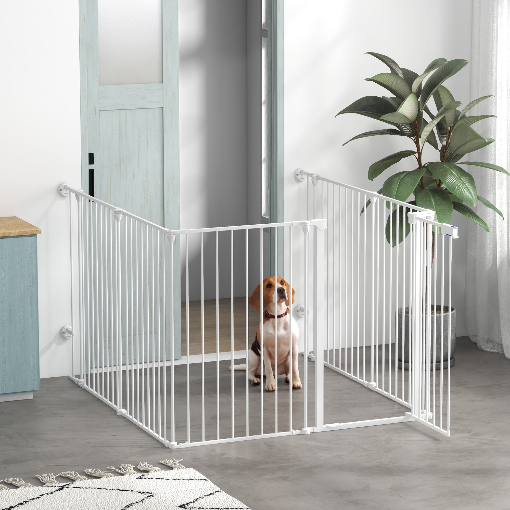 pawhut-barri-re-enclos-6-panneaux-90-cm-avec-verrouillage-blanc image 3