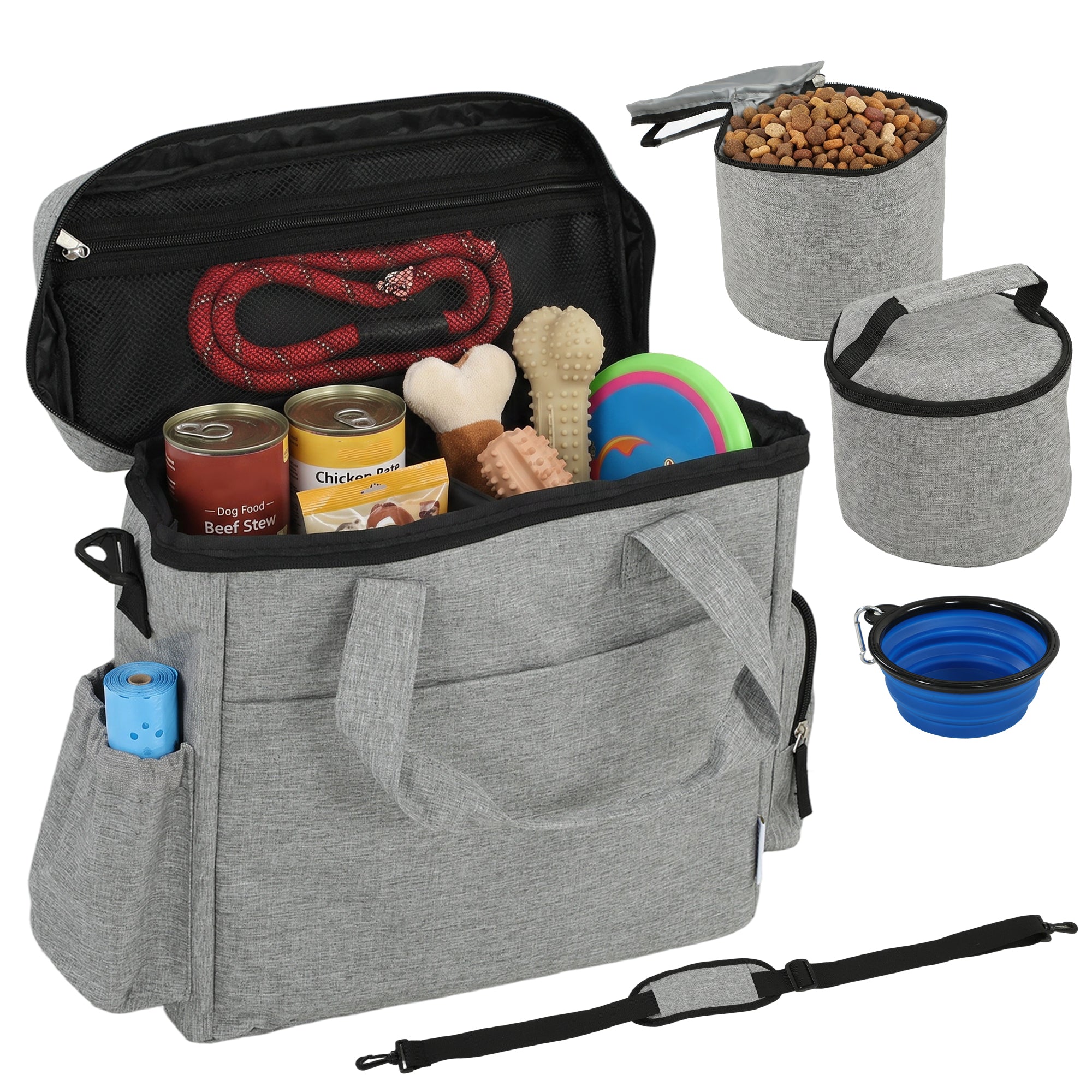 pawhut-sac-de-voyage-pour-chien-avec-poches-2-bo-tes-et-gamelle-pliable-gris-cla image 1