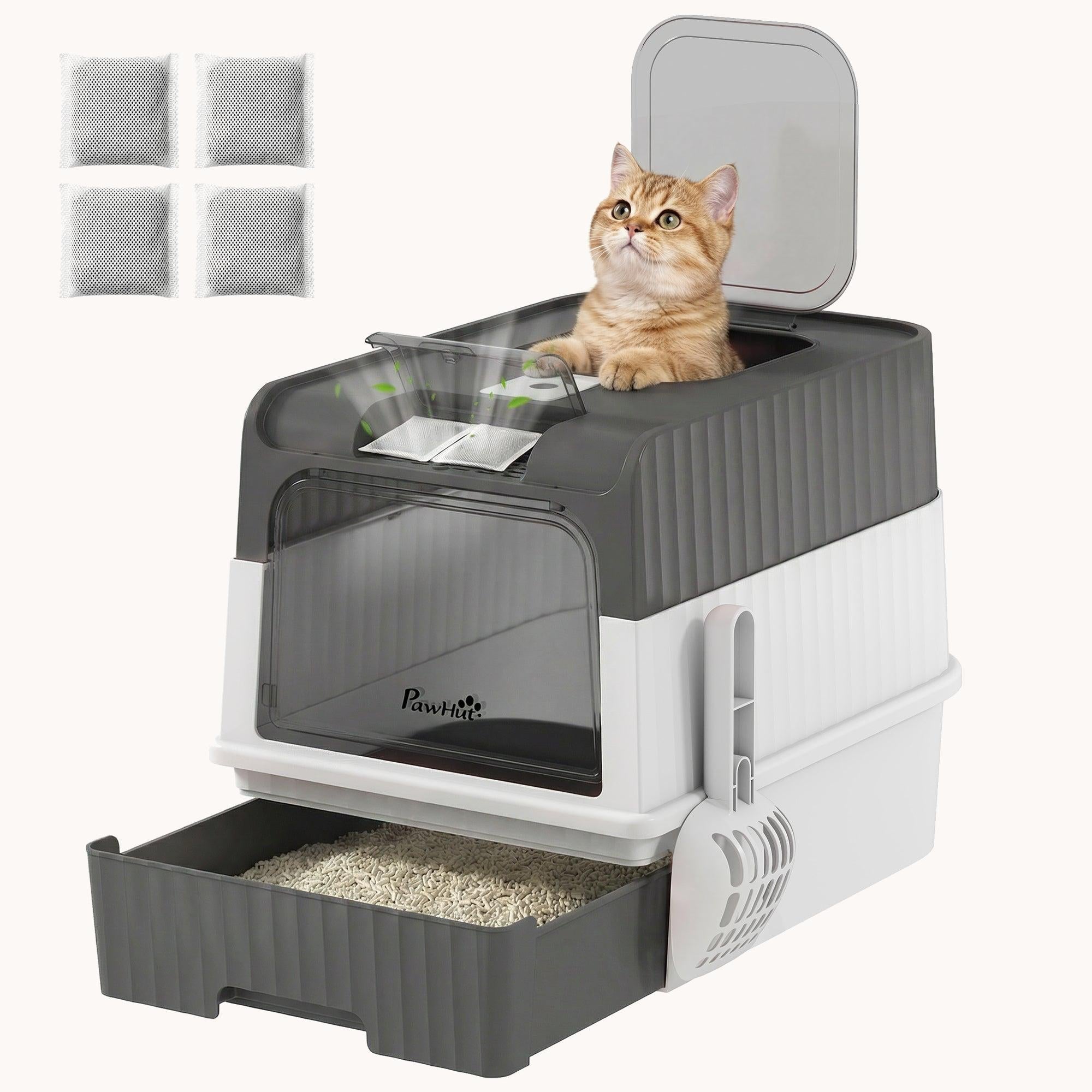 pawhut-bac-liti-re-chat-capot-avec-tiroir-pelle-et-sortie-dessus-gris image 1