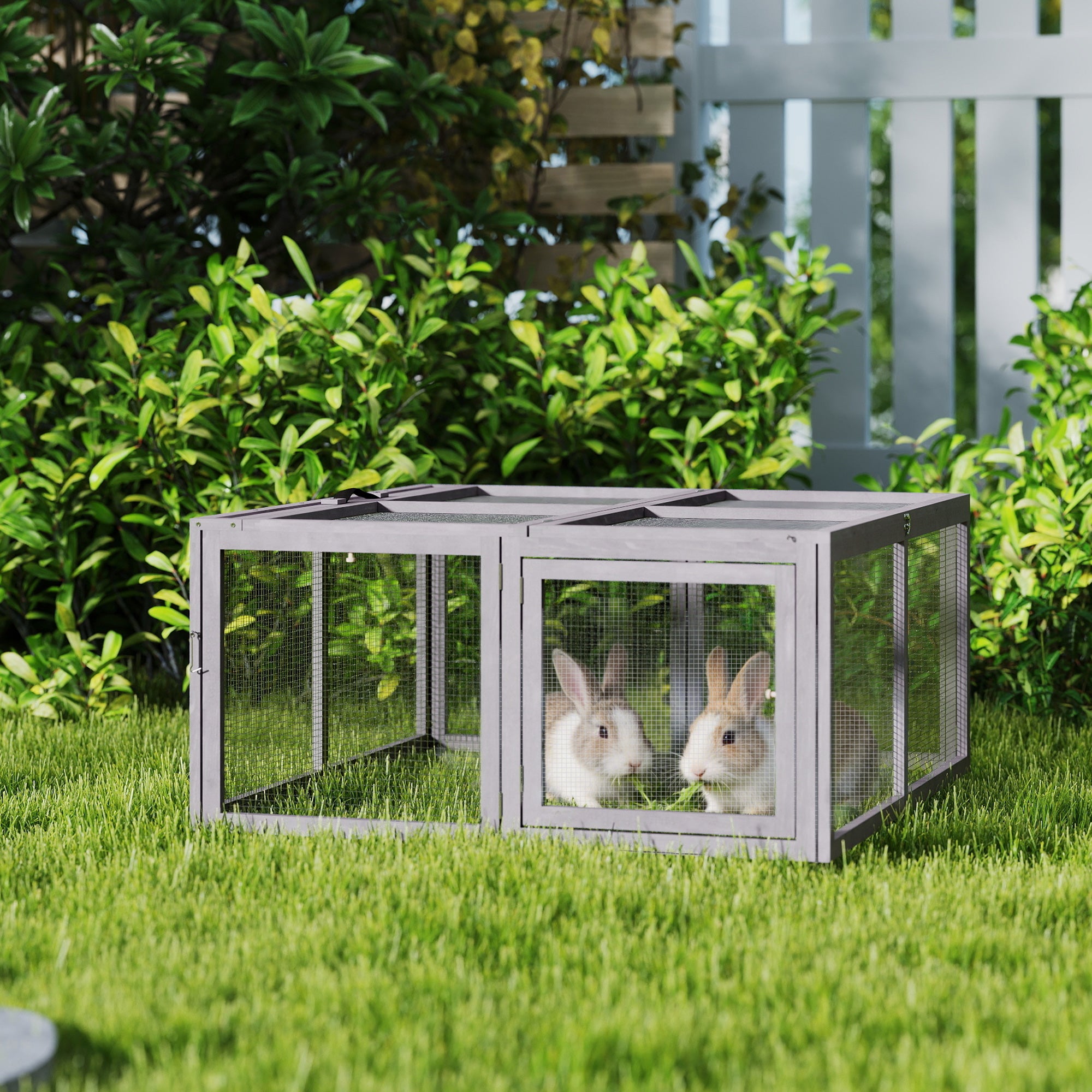 pawhut-enclos-pliable-pour-lapin-avec-toit-ouvrable-110-x-105-x-50-cm-gris image 4