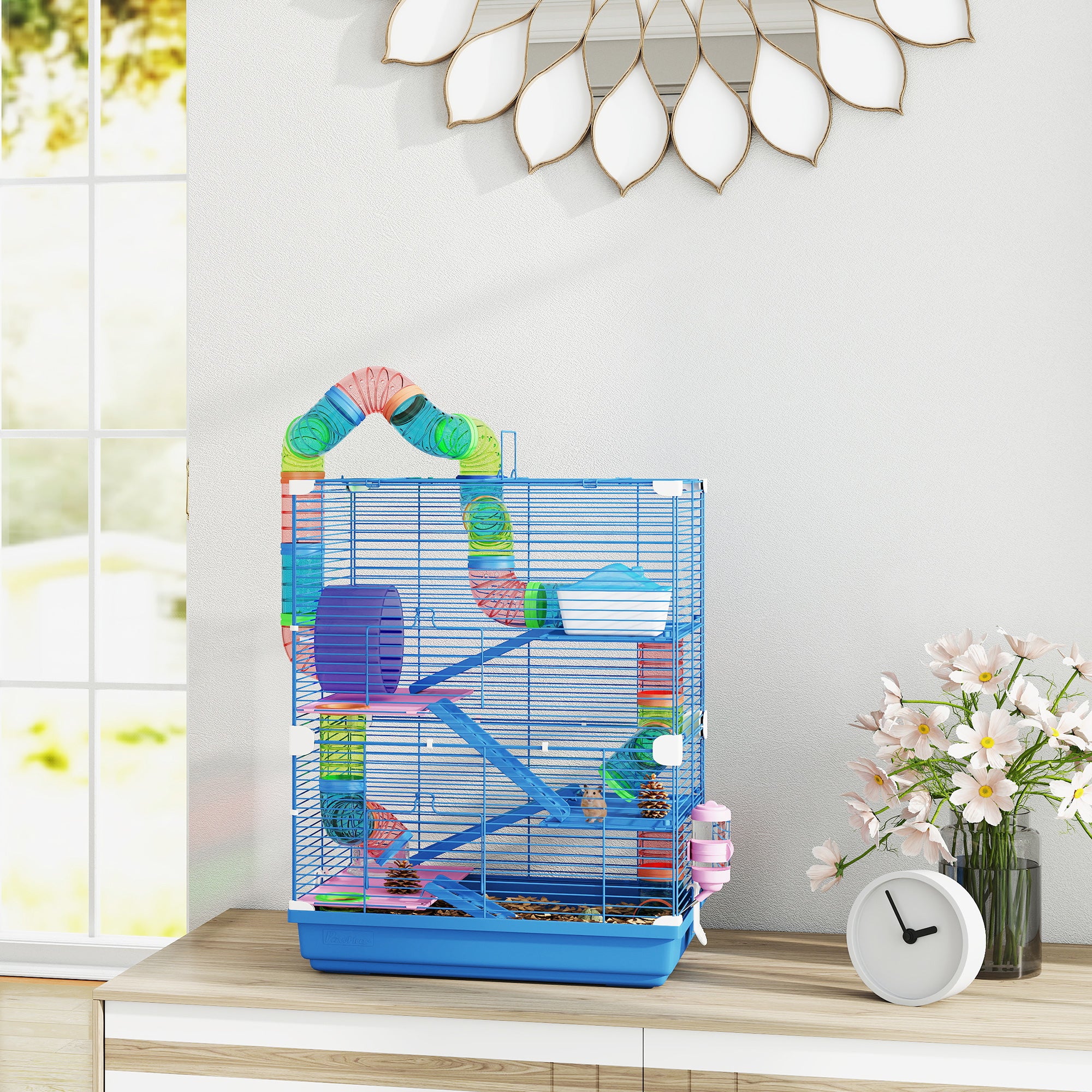 pawhut-cage-hamster-5-tages-avec-tunnels-roue-et-maison-bleue image 4