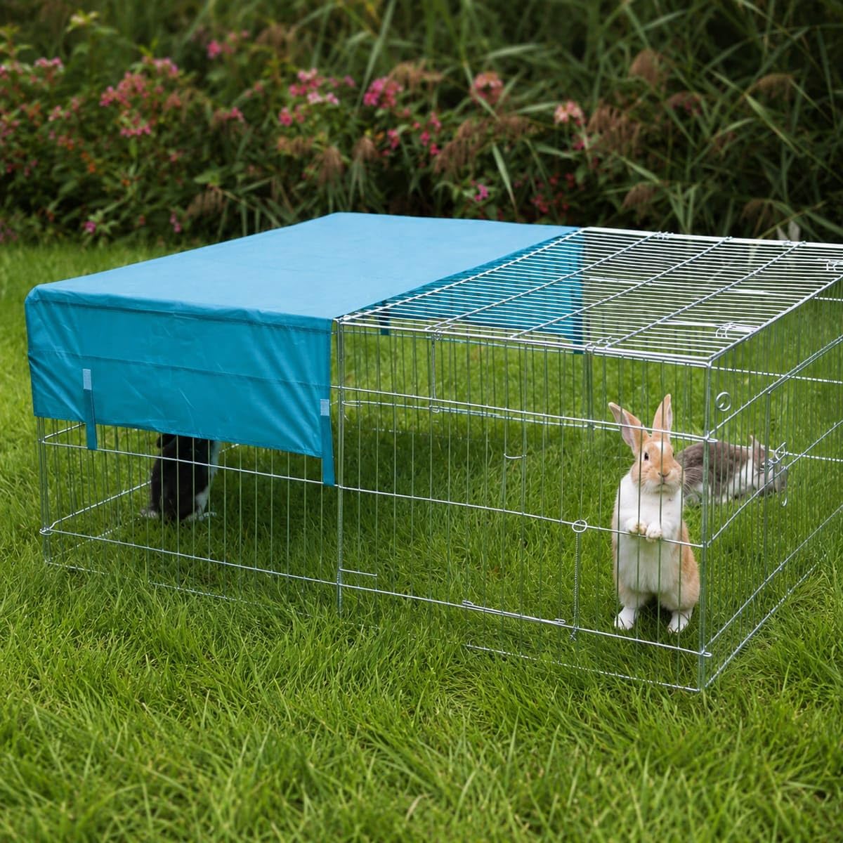 kerbl-pet-enclos-ext-rieur-galvanis-avec-protection-solaire-144x112x60-cm image 2
