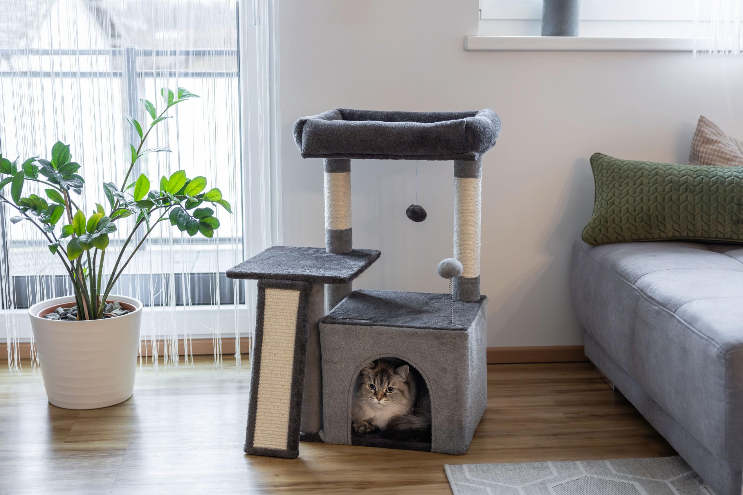 kerbl-rosalie-arbre-chat-gris-76-cm-avec-niche-et-corbeille image 5