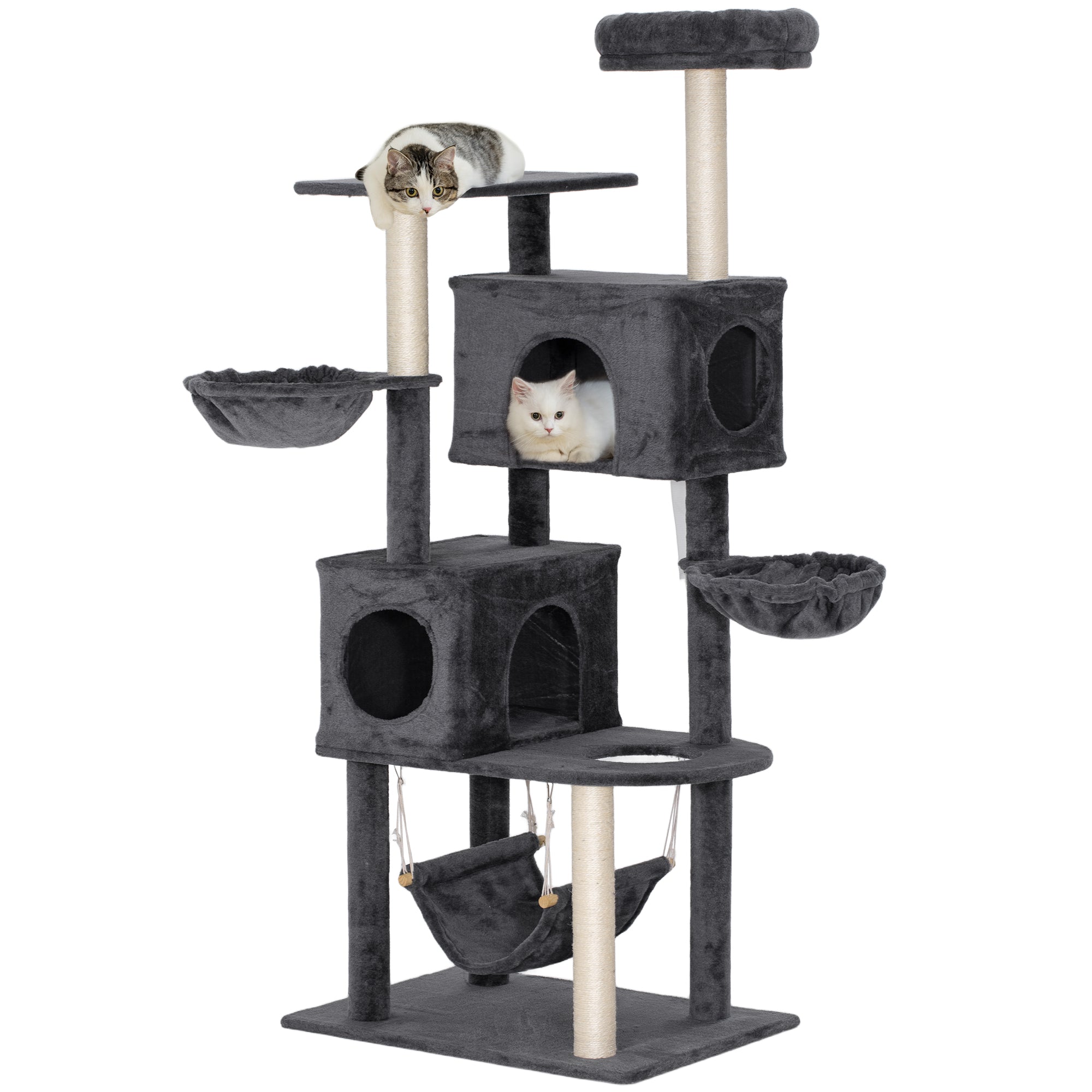 pawhut-arbre-chat-66-avec-2-niches-3-hamacs-et-perchoir-gris-fonc image 1