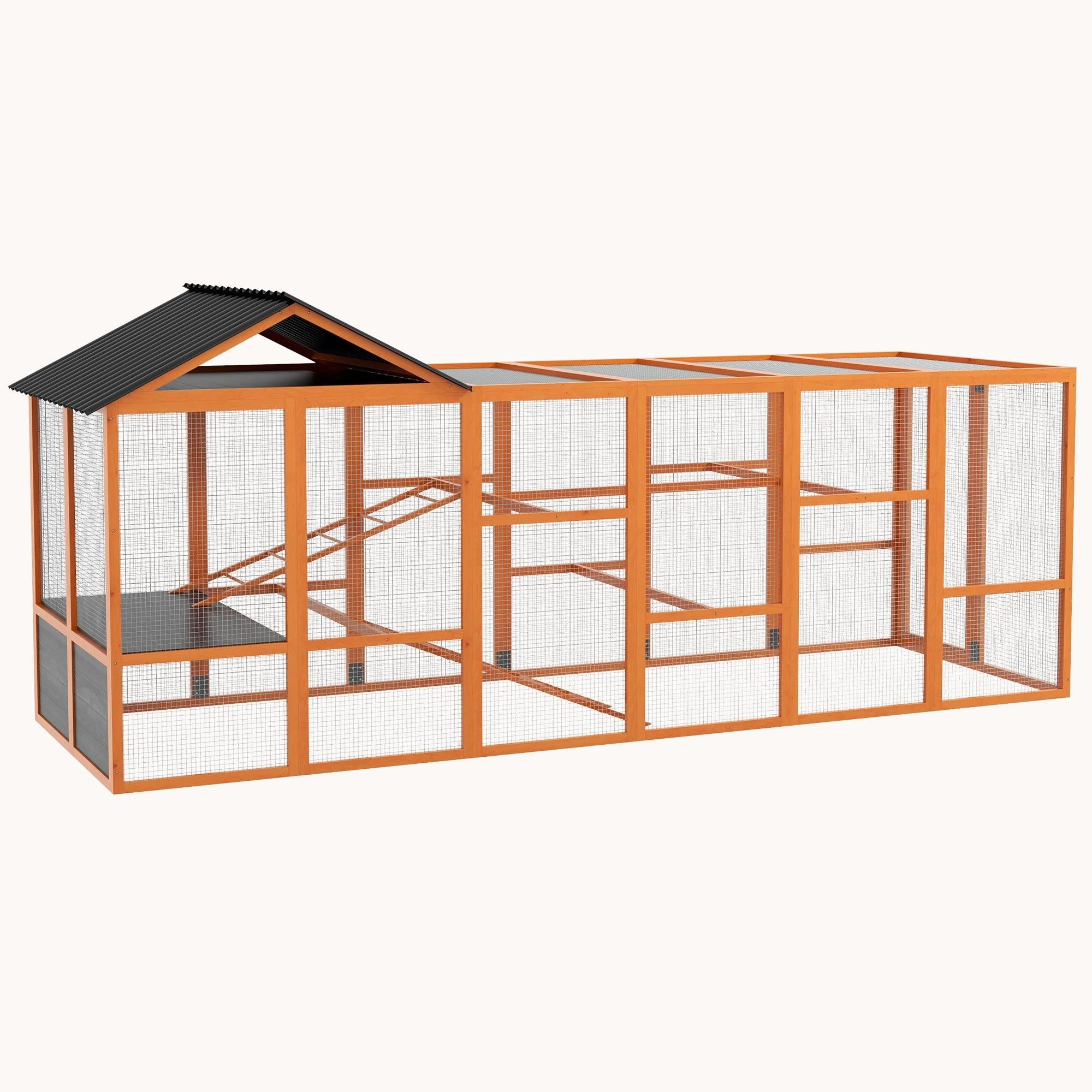 pawhut-enclos-poules-en-bois-avec-rangement-perchoirs-et-chelles-orange image 2
