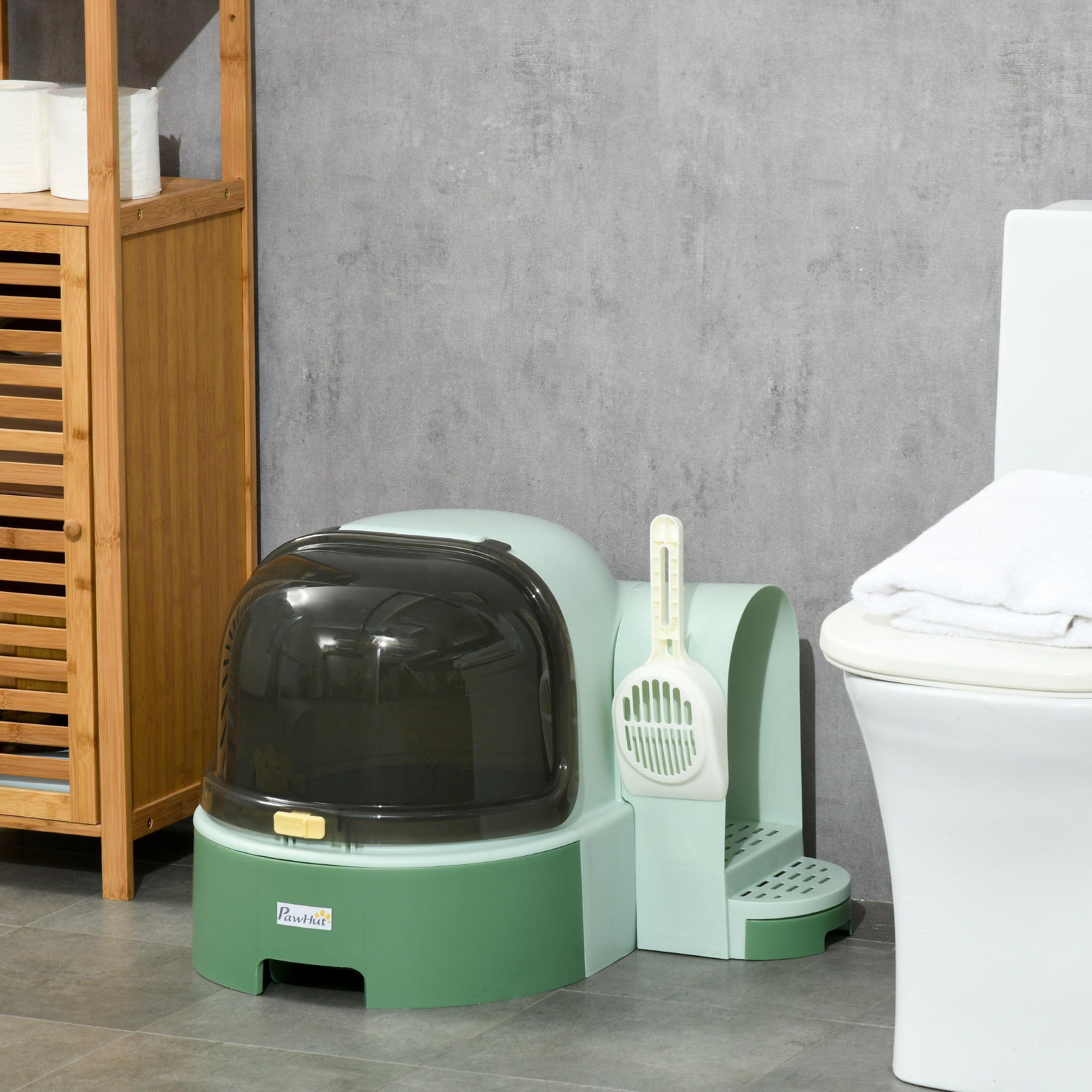 pawhut-bac-liti-re-pour-chat-ferm-avec-porte-avant-ouvrante-et-pelle-vert image 5