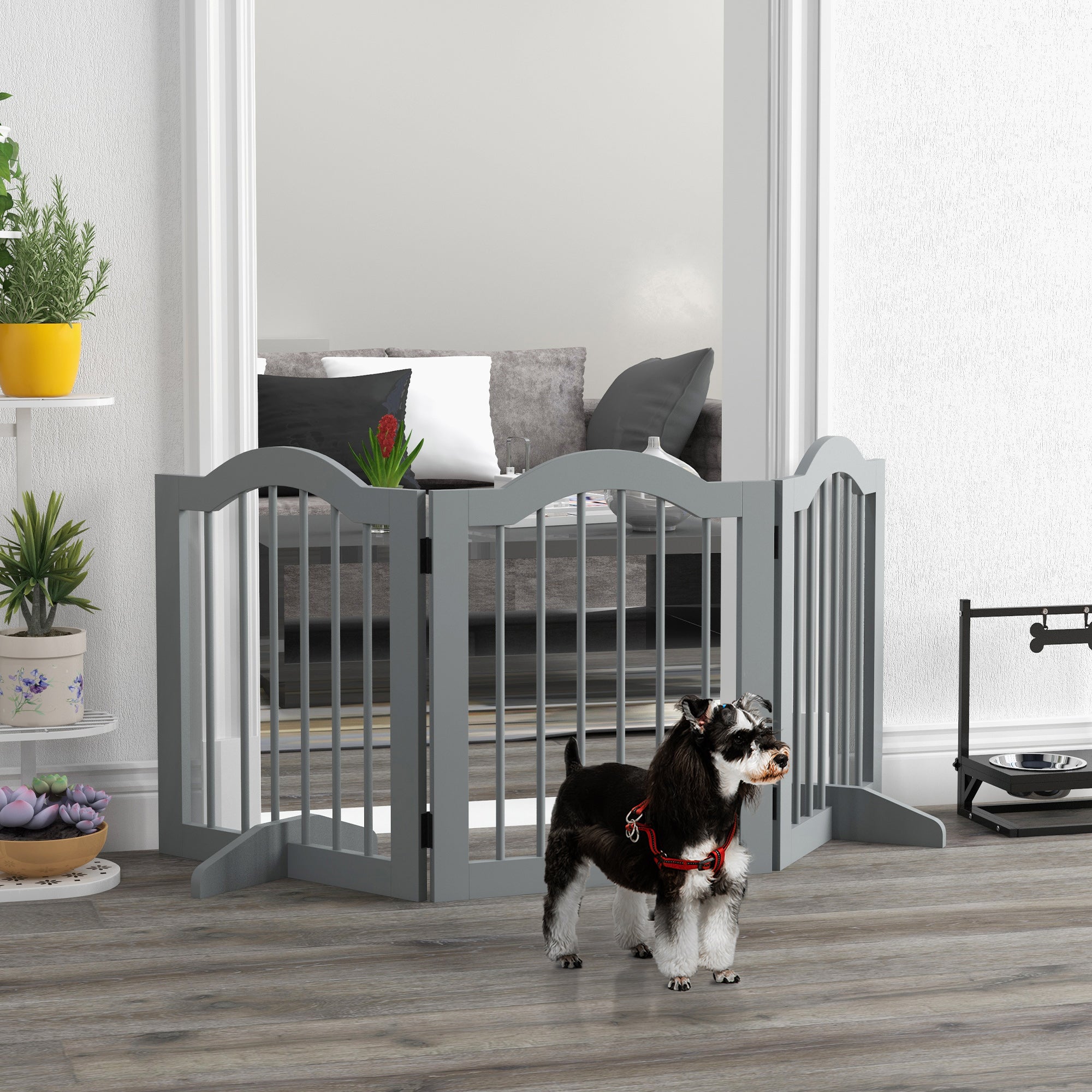 pawhut-barri-re-chien-pliable-3-panneaux-en-bois-gris image 3