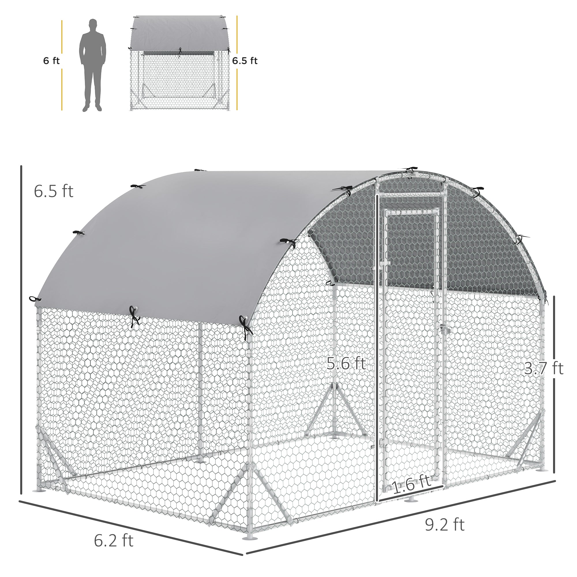 pawhut-poulailler-enclos-m-tal-d-me-9-2-x-6-2-x-6-5-ft-avec-b-che-imperm-able-an image 6