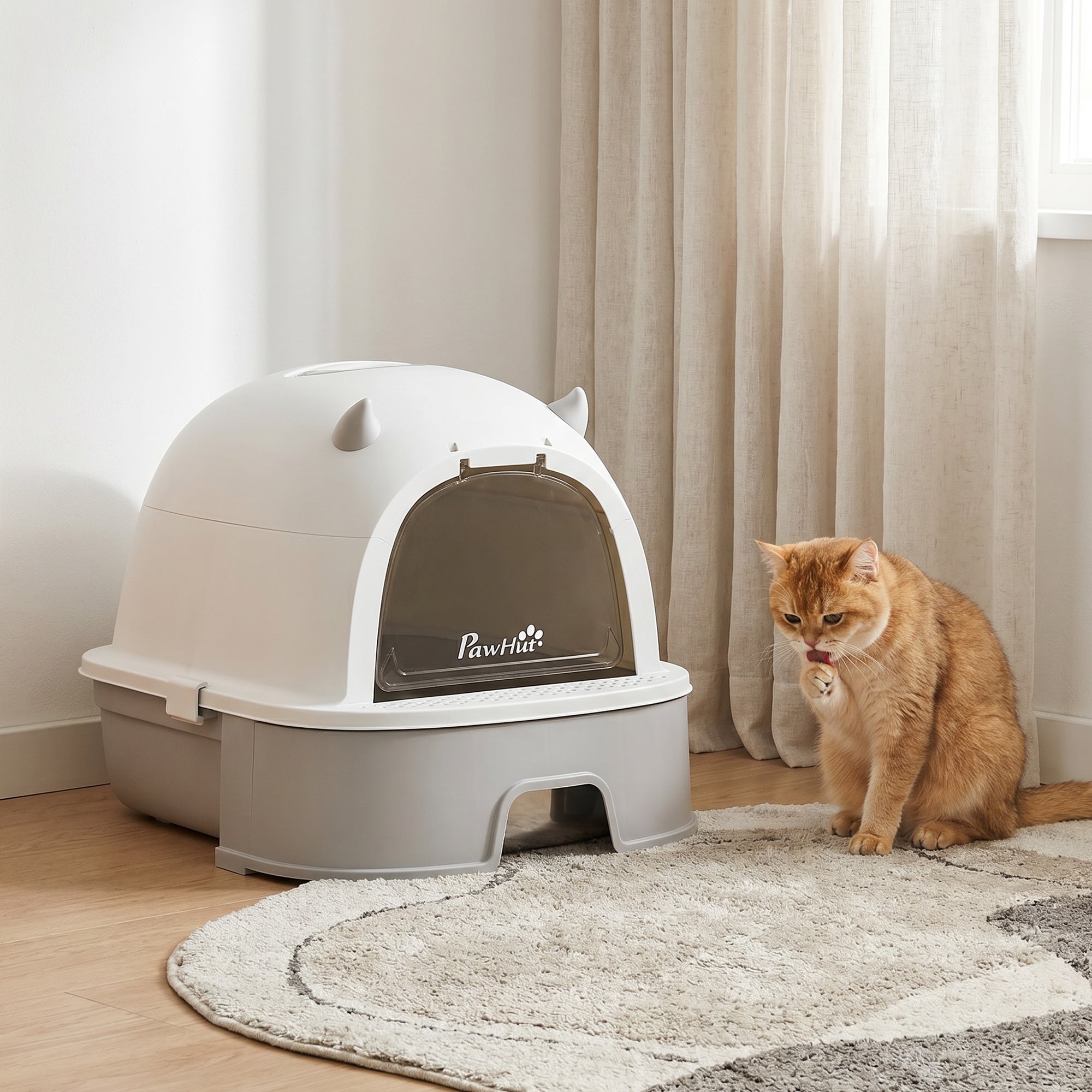 pawhut-bac-liti-re-pour-chat-inox-avec-capot-gris-tiroir-et-filtre-charbon image 3