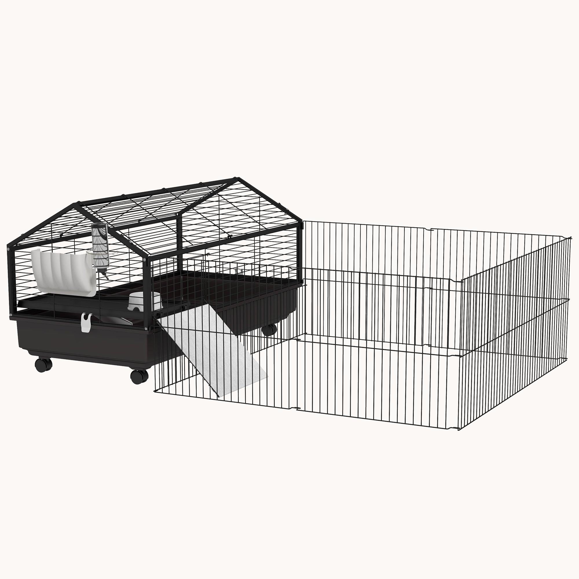 pawhut-cage-lapin-46-5-avec-enclos-pliable-roulettes-et-biberon-habitat-petit-an image 1