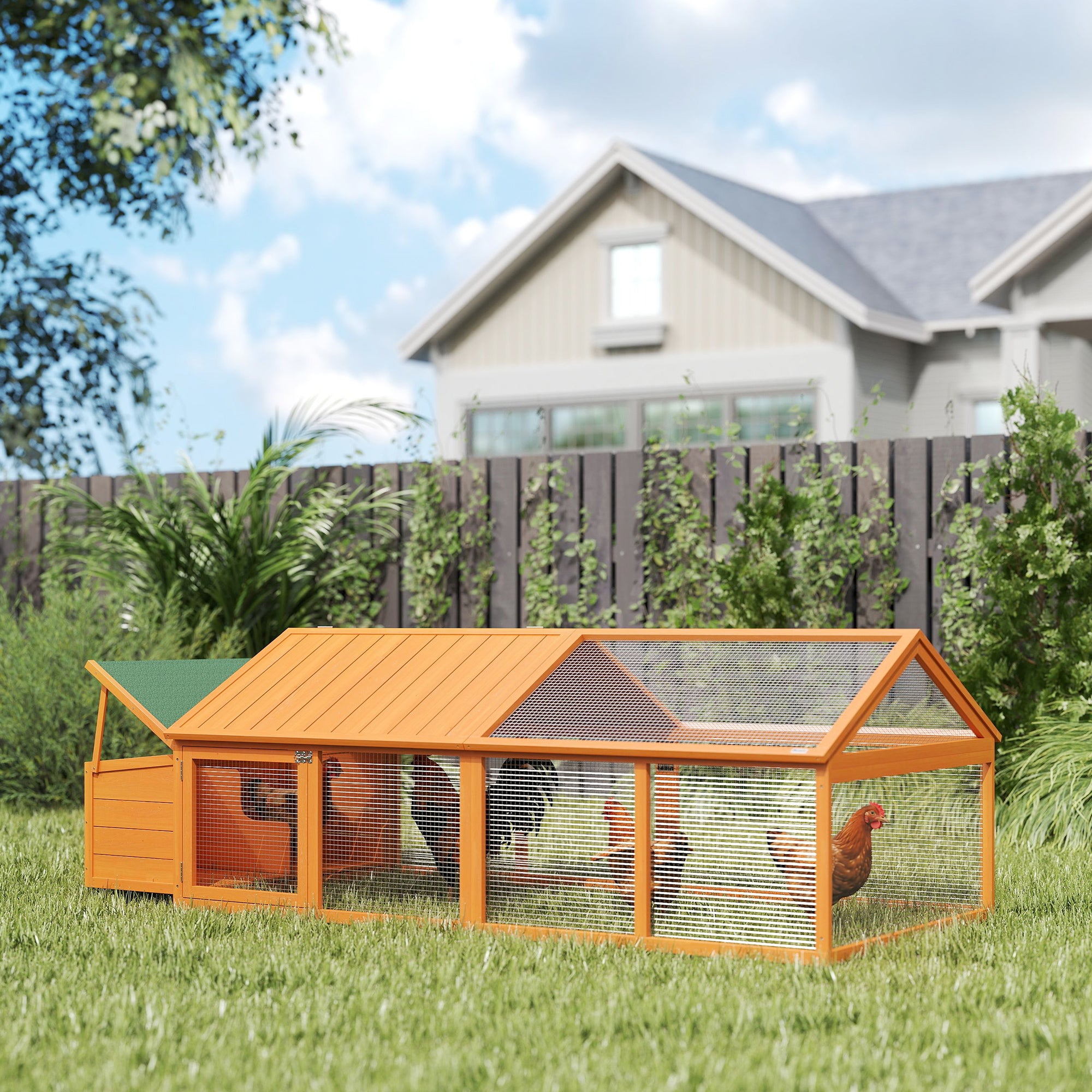 pawhut-poulailler-enclos-241-cm-orange-avec-pondoir-et-toit-ouvrant image 4