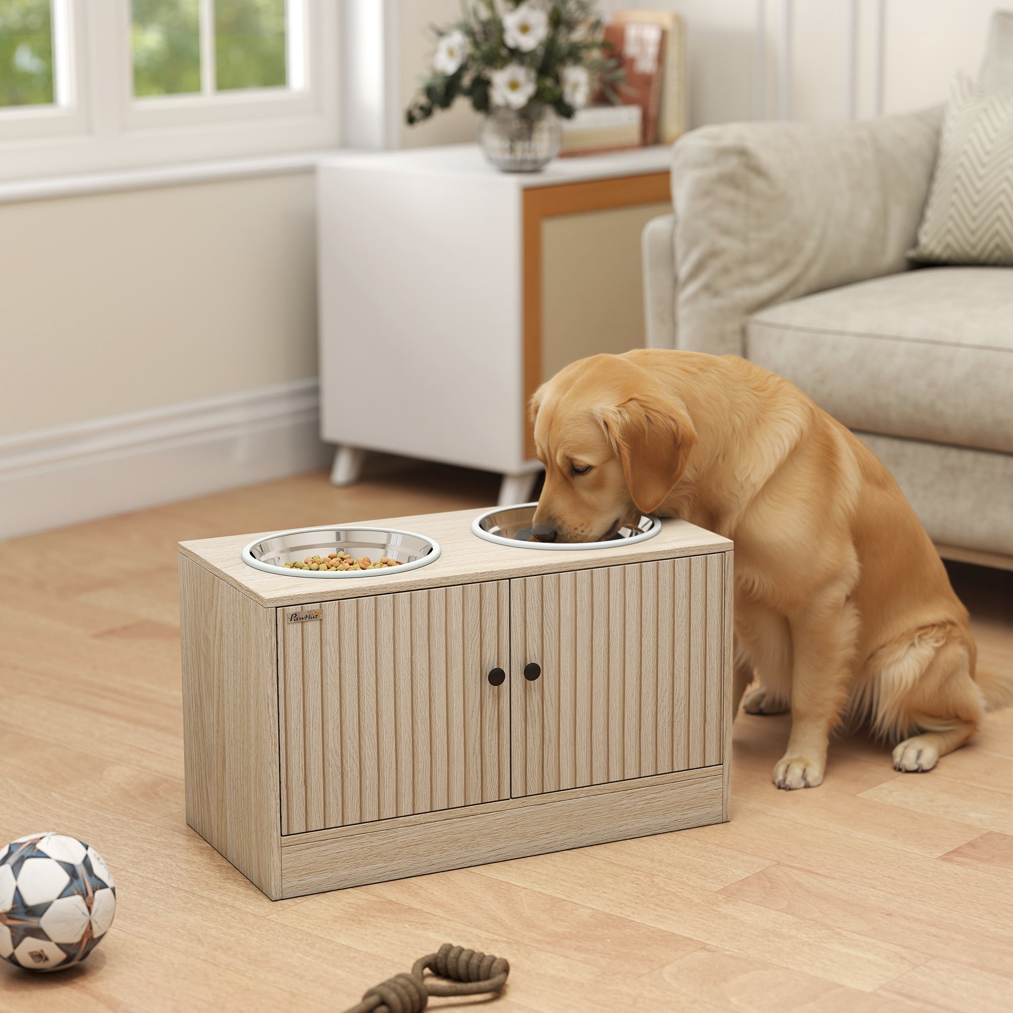 pawhut-gamelle-sur-lev-e-pour-chien-avec-meuble-de-rangement-et-2-bols-inox-ch-n image 3