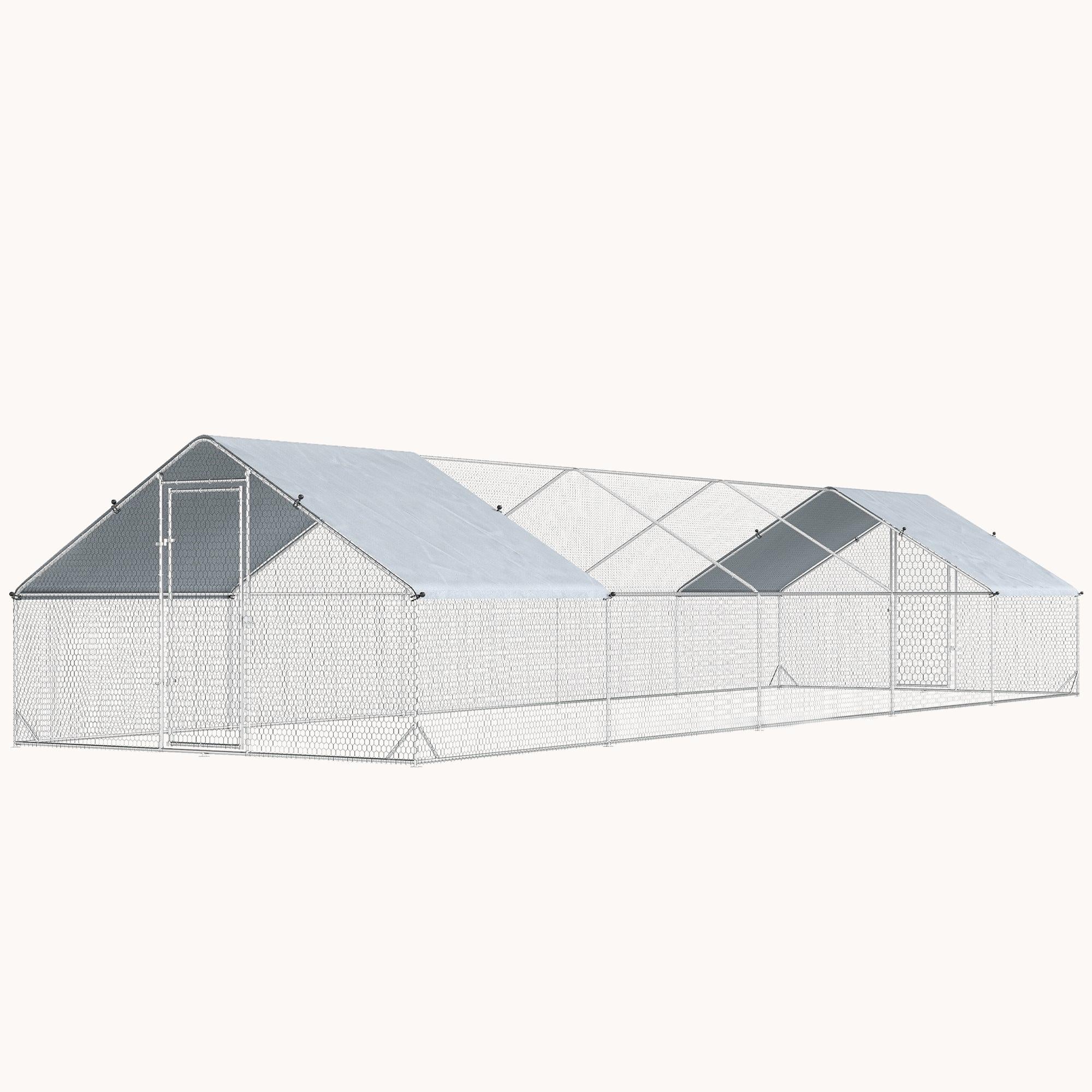 pawhut-parc-poules-walk-in-xxl-avec-b-che-imperm-able-pour-30-40-poules-argent image 2
