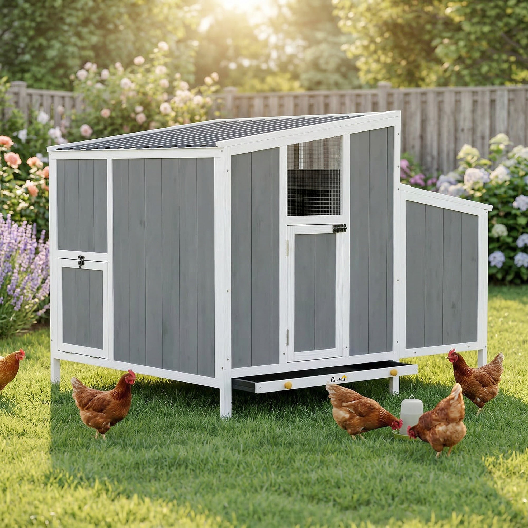 pawhut-poulailler-en-bois-4-6-poules-avec-pondoir-et-tiroir-122-x-99-x-102-cm-gr image 3