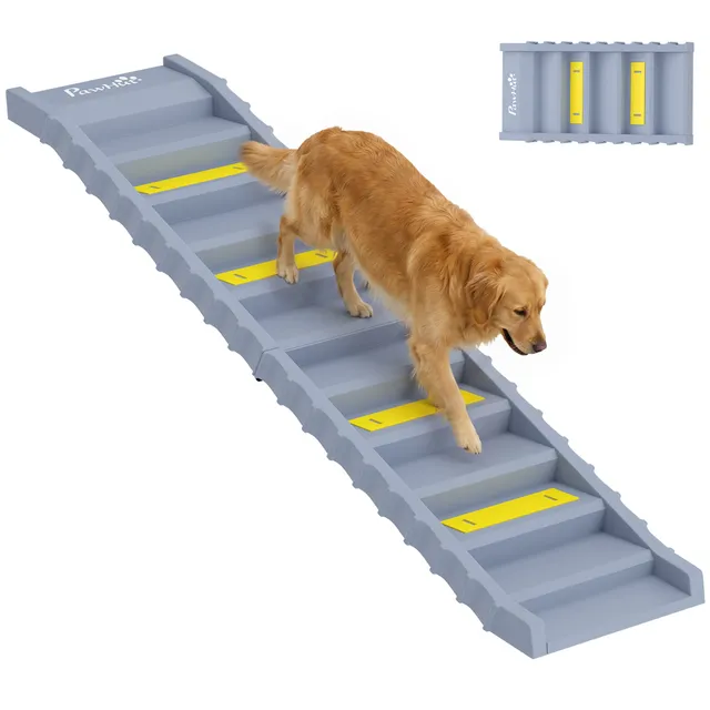 pawhut-escalier-rampe-10-marches-pour-chien-voiture-gris image 1