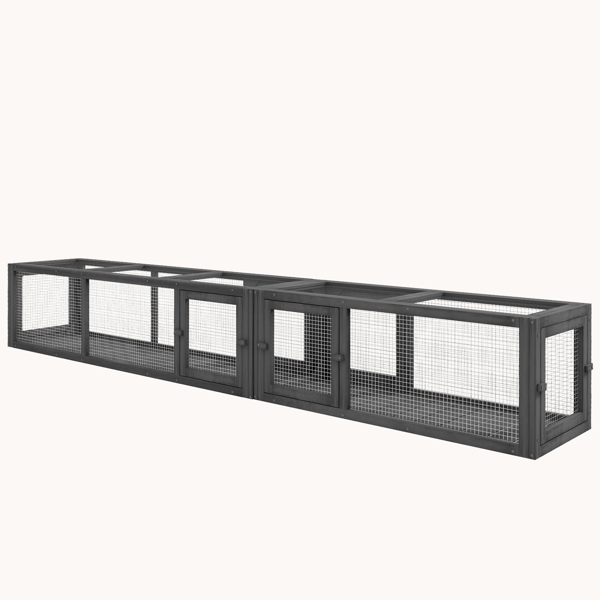 pawhut-tunnel-chat-ext-rieur-bois-98-8-portes-modulable-gris-fonc image 3
