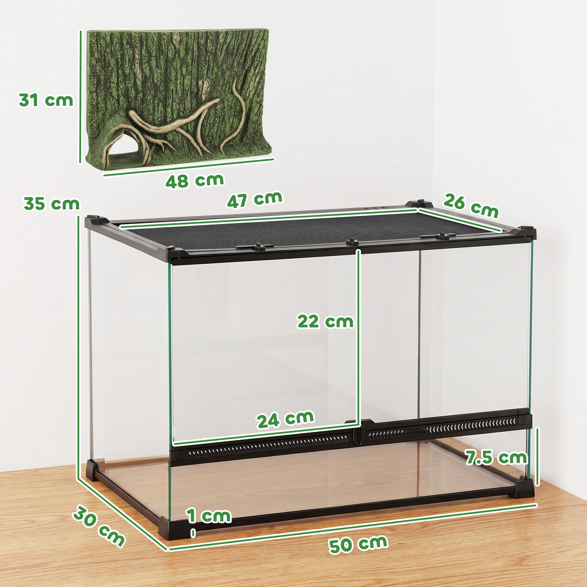 pawhut-terrarium-en-verre-pour-reptiles-50-x-30-x-35-cm-fond-corce-d-arbre-venti image 5