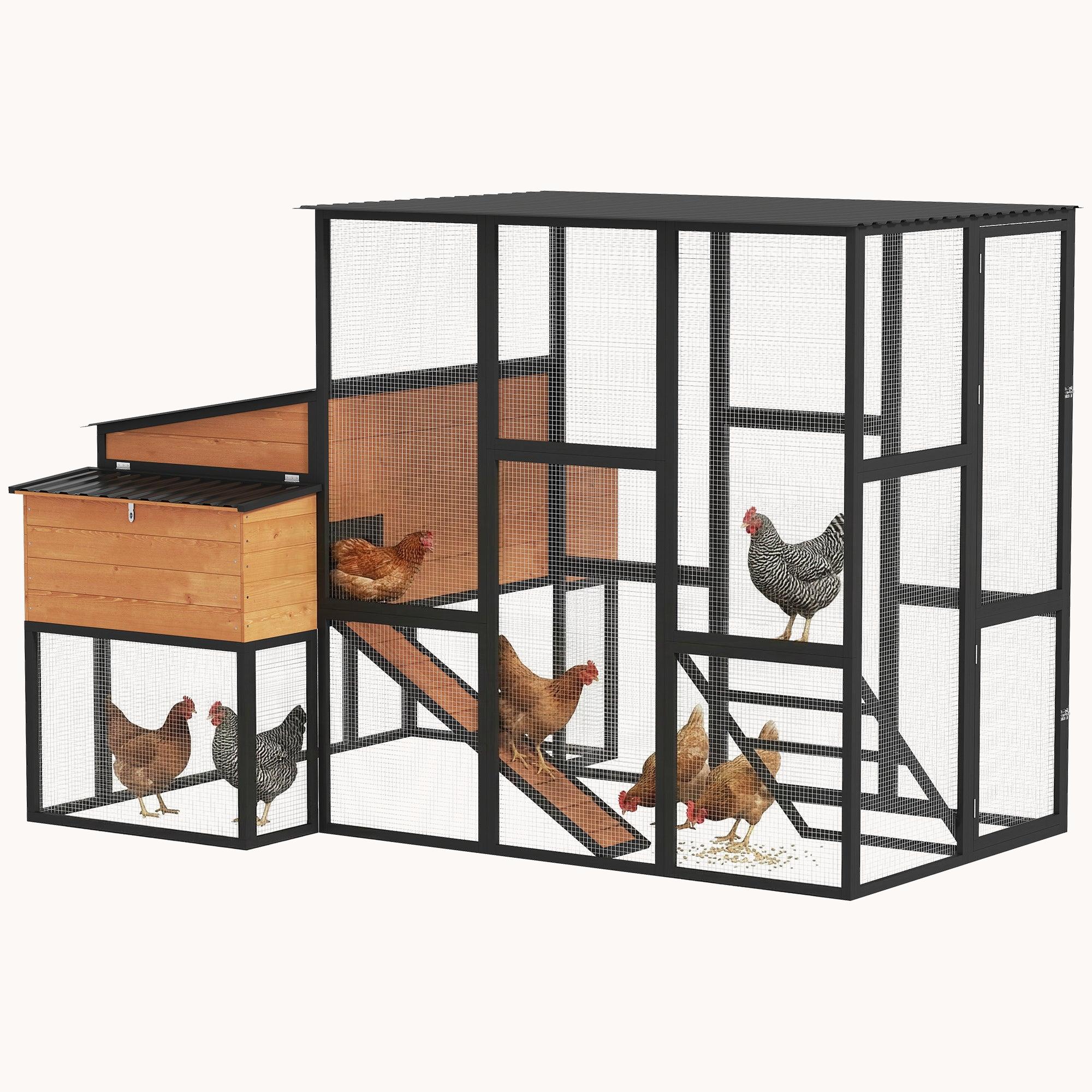 pawhut-poulailler-en-bois-105-avec-enclos-pour-7-12-poules-2-pondoirs-jaune image 1