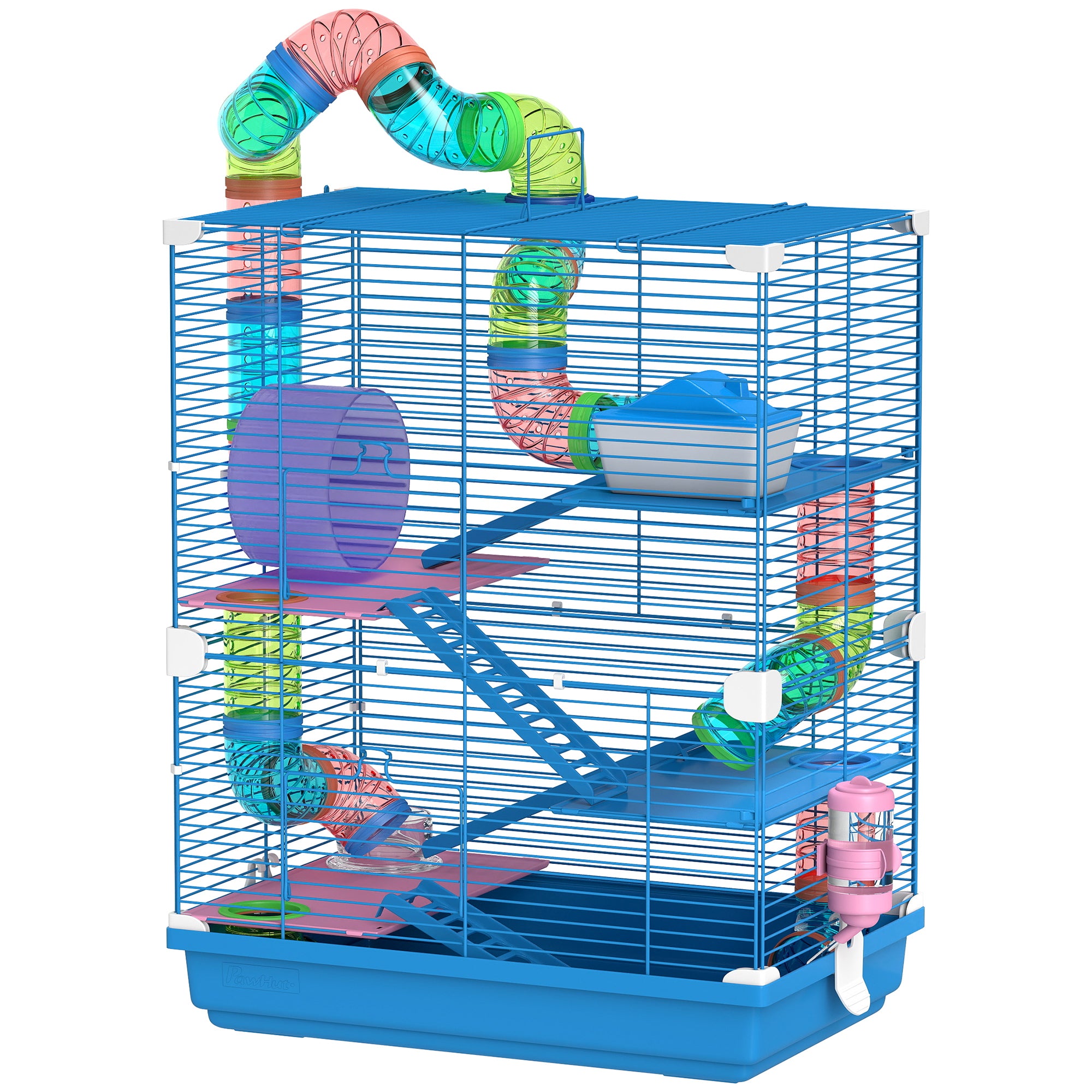 pawhut-cage-hamster-5-tages-avec-tunnels-roue-et-maison-bleue image 2
