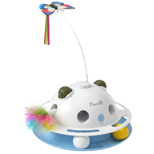 pawhut-jouet-chat-interactif-4-en-1-papillon-plumes-et-herbe-chat image 1