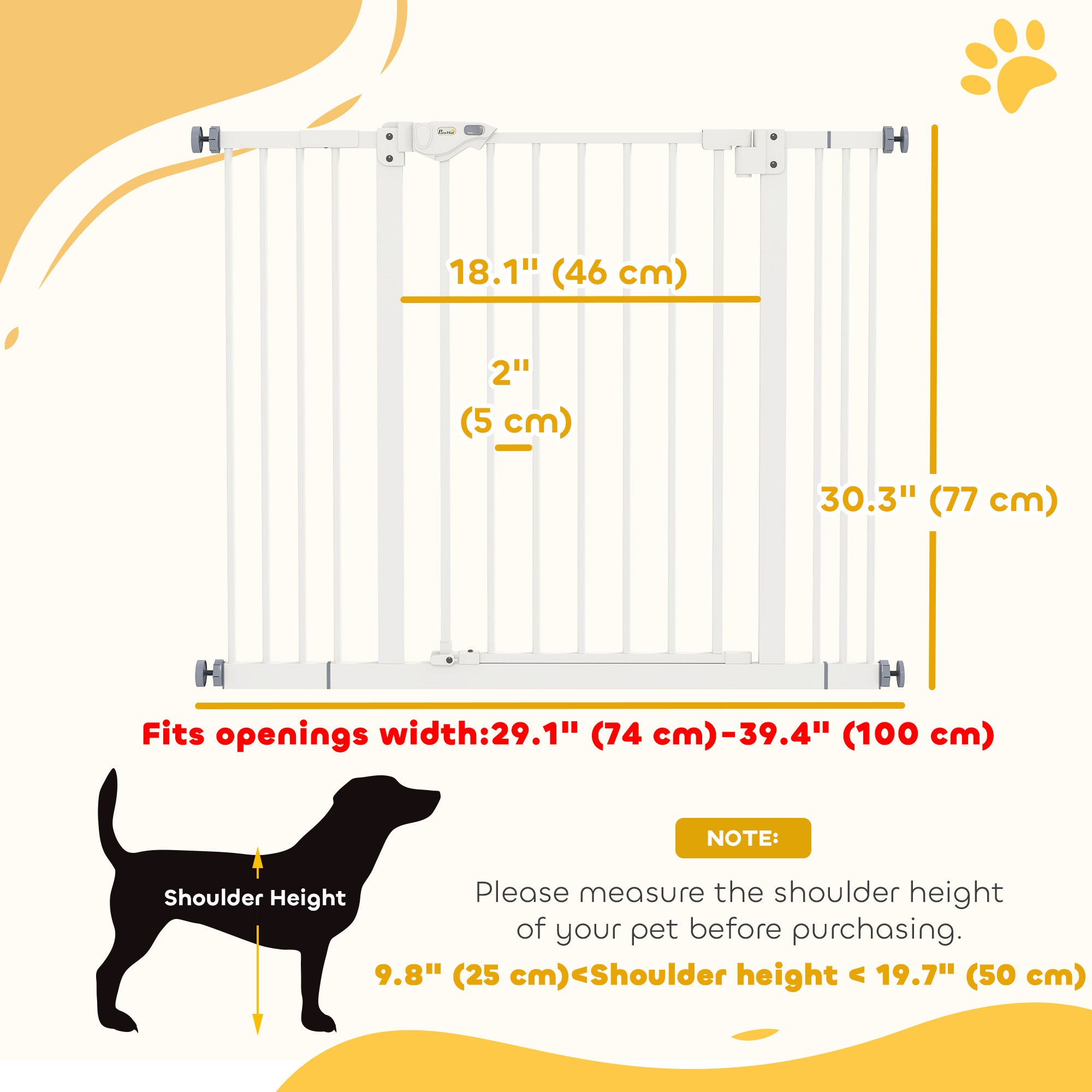 pawhut-barri-re-de-s-curit-animaux-haute-76-cm-avec-porte-blanche-74-100-cm image 5