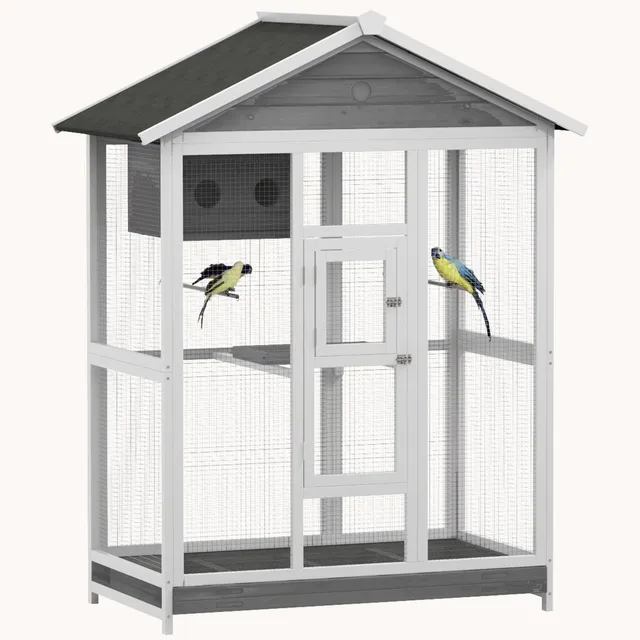 pawhut-voli-re-oiseaux-bois-164-cm-grise-4-perchoirs-pour-int-rieur-ext-rieur image 1