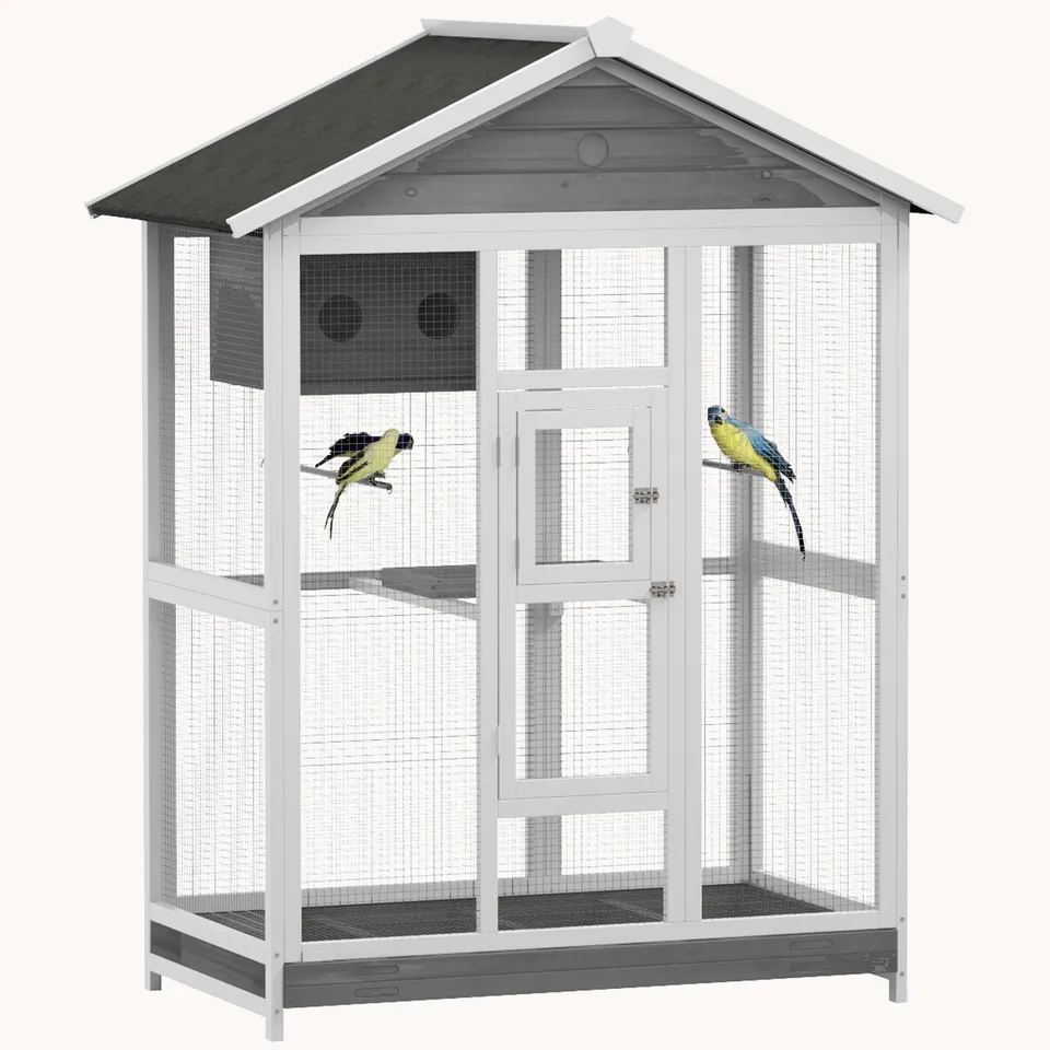 pawhut-voli-re-oiseaux-bois-164-cm-grise-4-perchoirs-pour-int-rieur-ext-rieur image 1