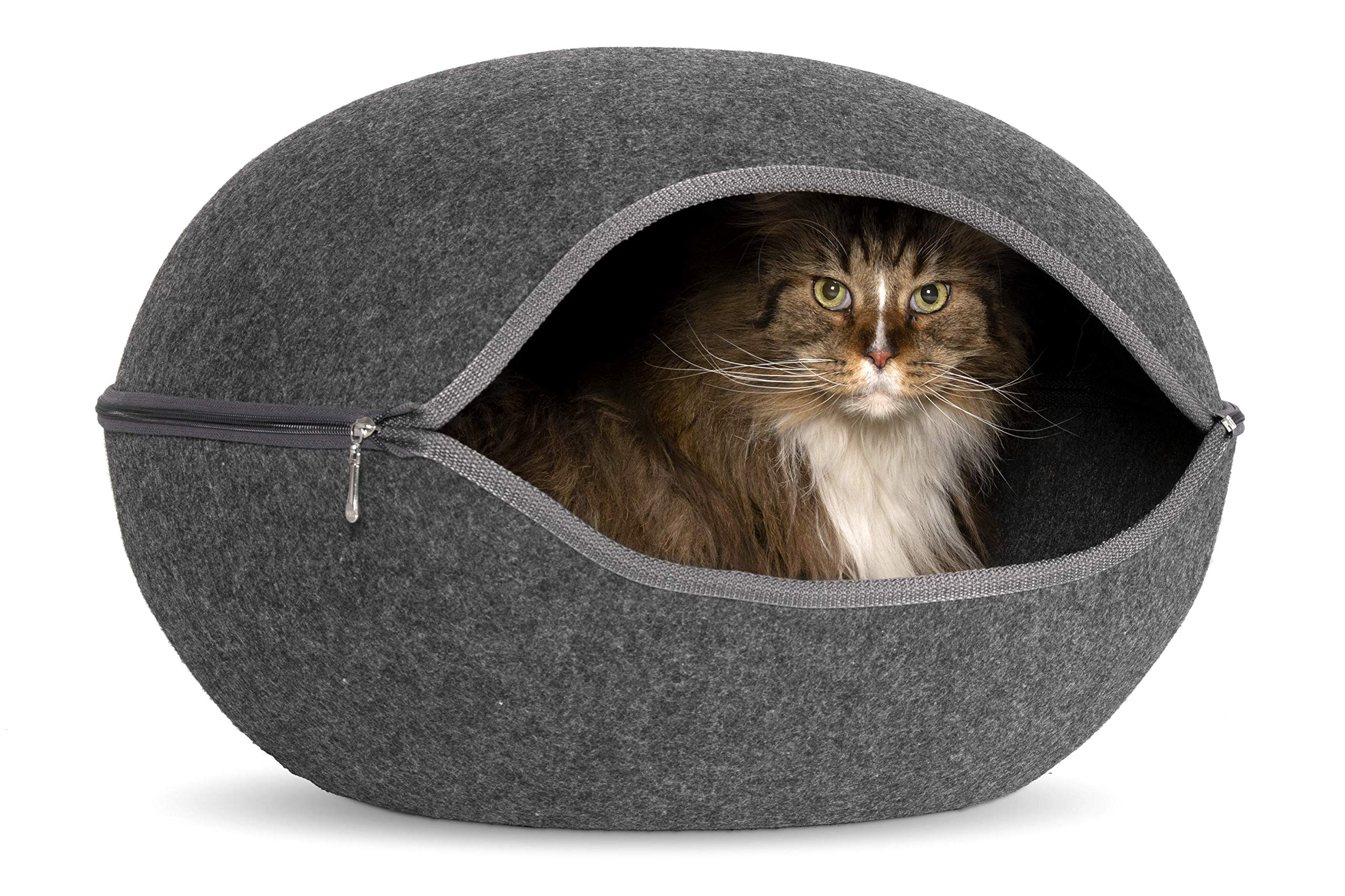 karlie-lu-innu-niche-pour-chat-en-feutre-gris-coussin-peluche-lavable-60-x-57-x- image 2